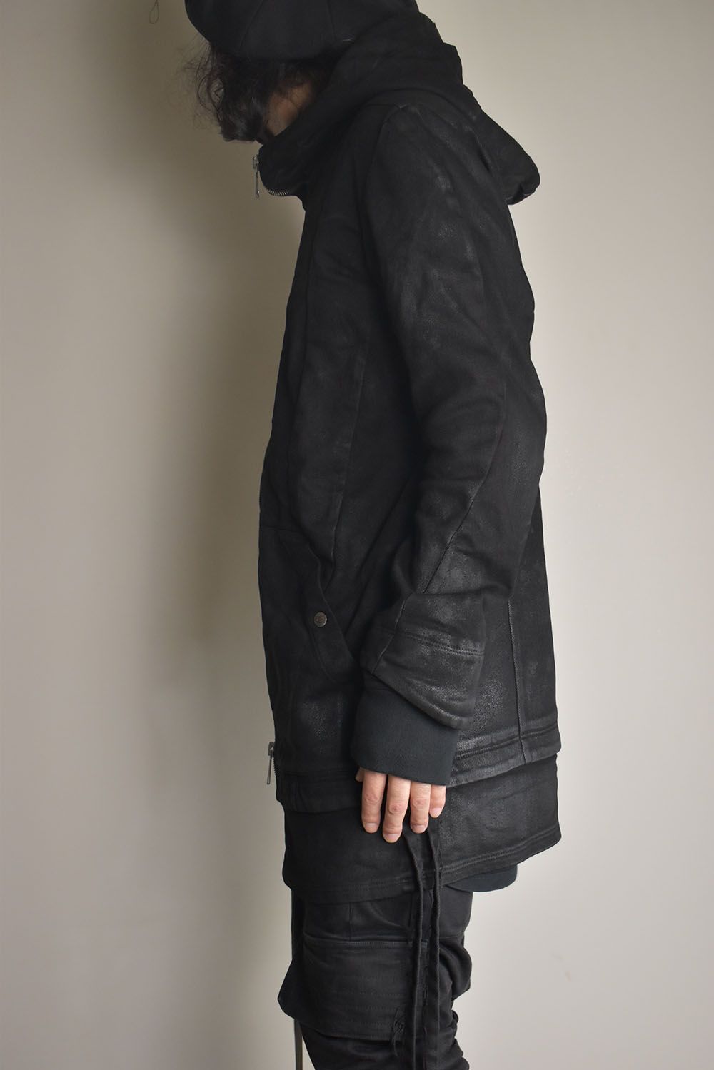 Coated Bonding Hoodie Denim Blouson"Black" / コーディングボンディングフーデッドデニムブルゾン"ブラック"