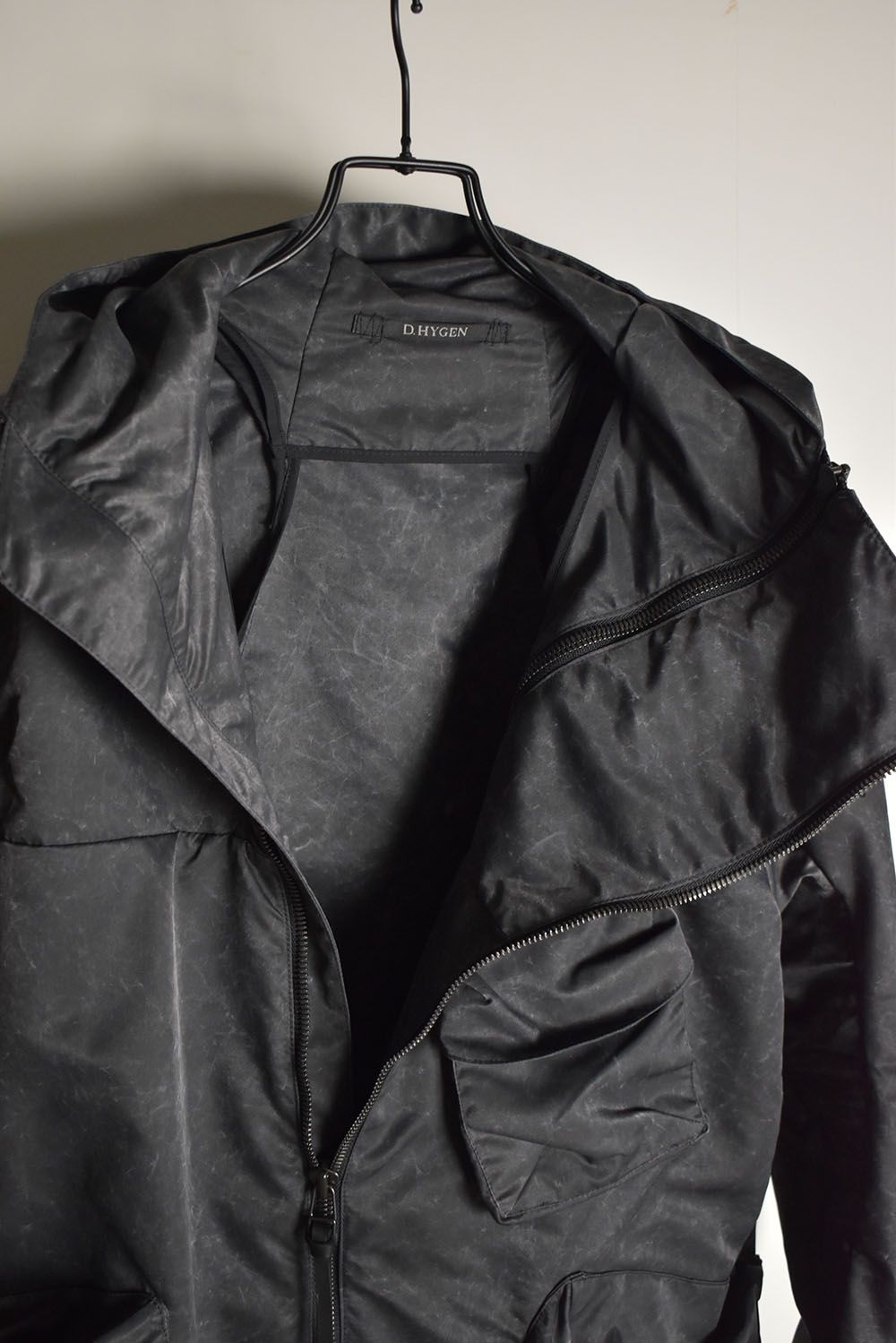 Pigment Coated Washer Nylon Hooded Jacket"Black" / 顔料コーティングワッシャーナイロンフーデットジャケット"ブラック"