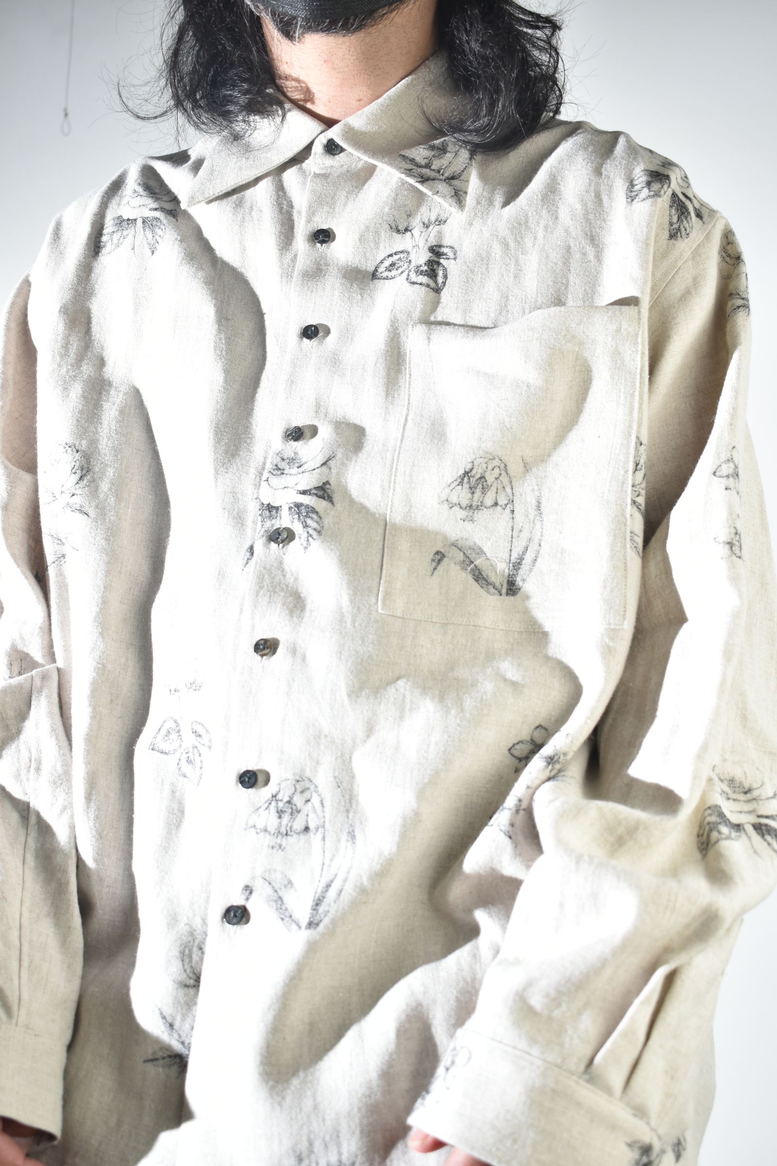 Botanical Print Oversized Shirt "Ecru" / ボタニカルプリントオーバーサイズシャツ"エクリュ"