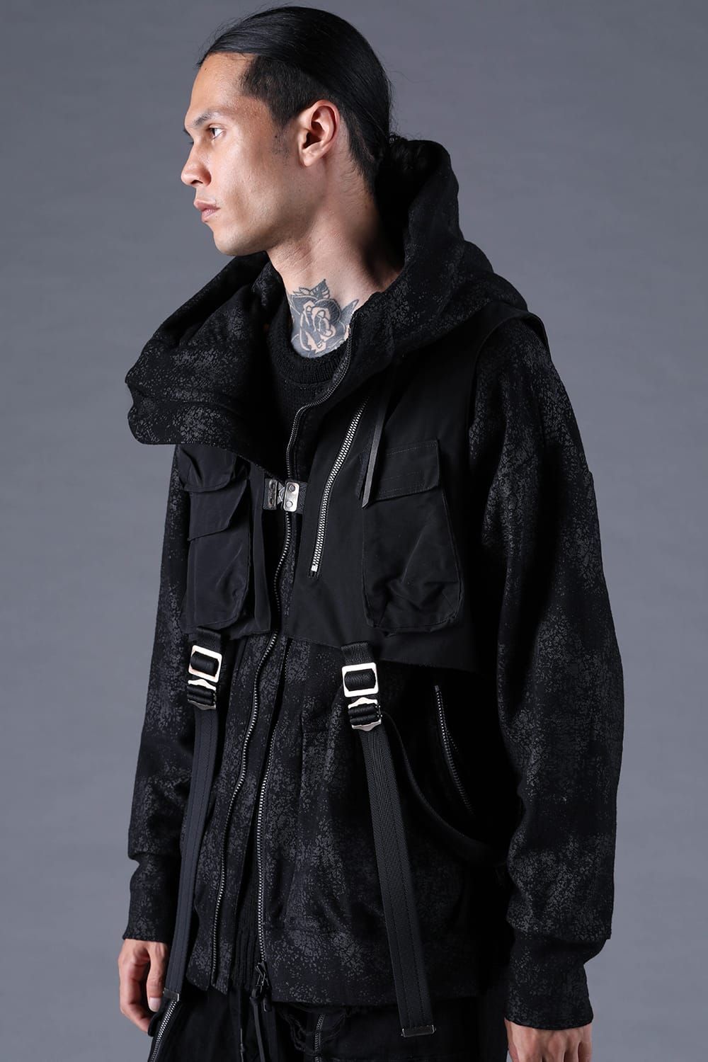 《2027SS先行予約分》Crack-Coated Jersey Hooded Jacket"Black" / クラックコーティングジャージーフーデッドジャケット"ブラック"
