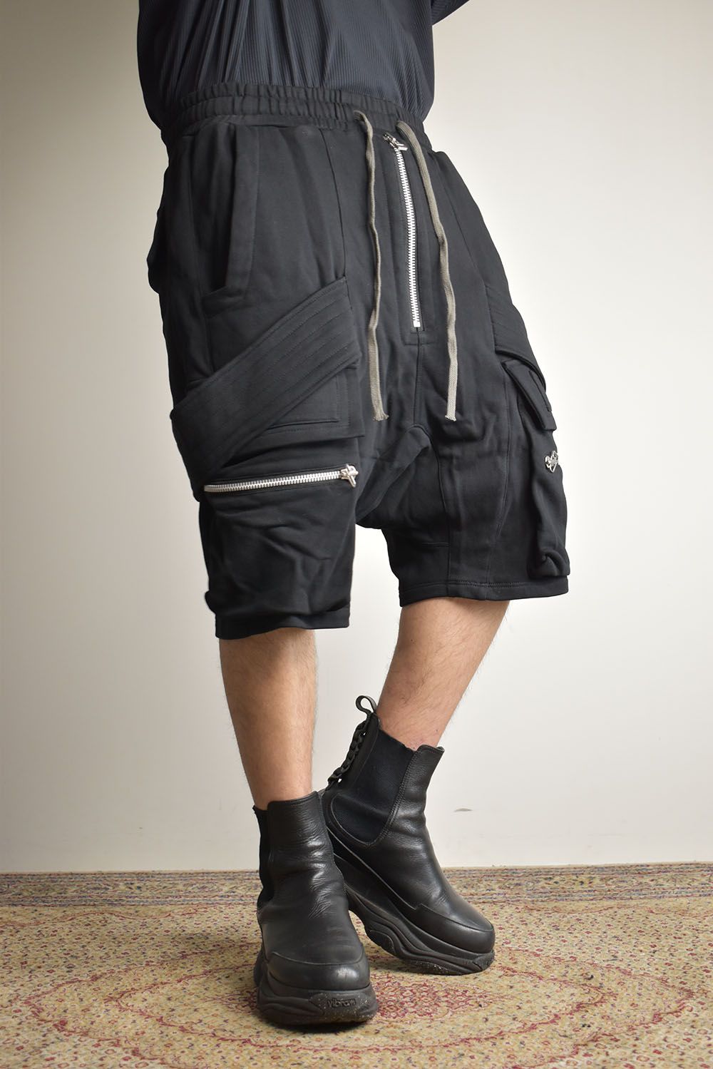 Belt Cargo Sweat Sarouel Shorts"Black" / ベルトカーゴスウェットサルエルショーツ"ブラック"