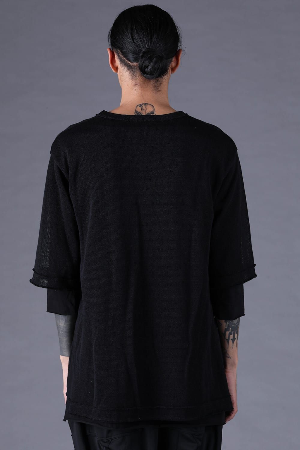 《2027SS先行予約分》Japanese Paper Cotton Knit Layered T-Shirt "Black" / 和紙コットンニットレイヤードTee "ブラック"