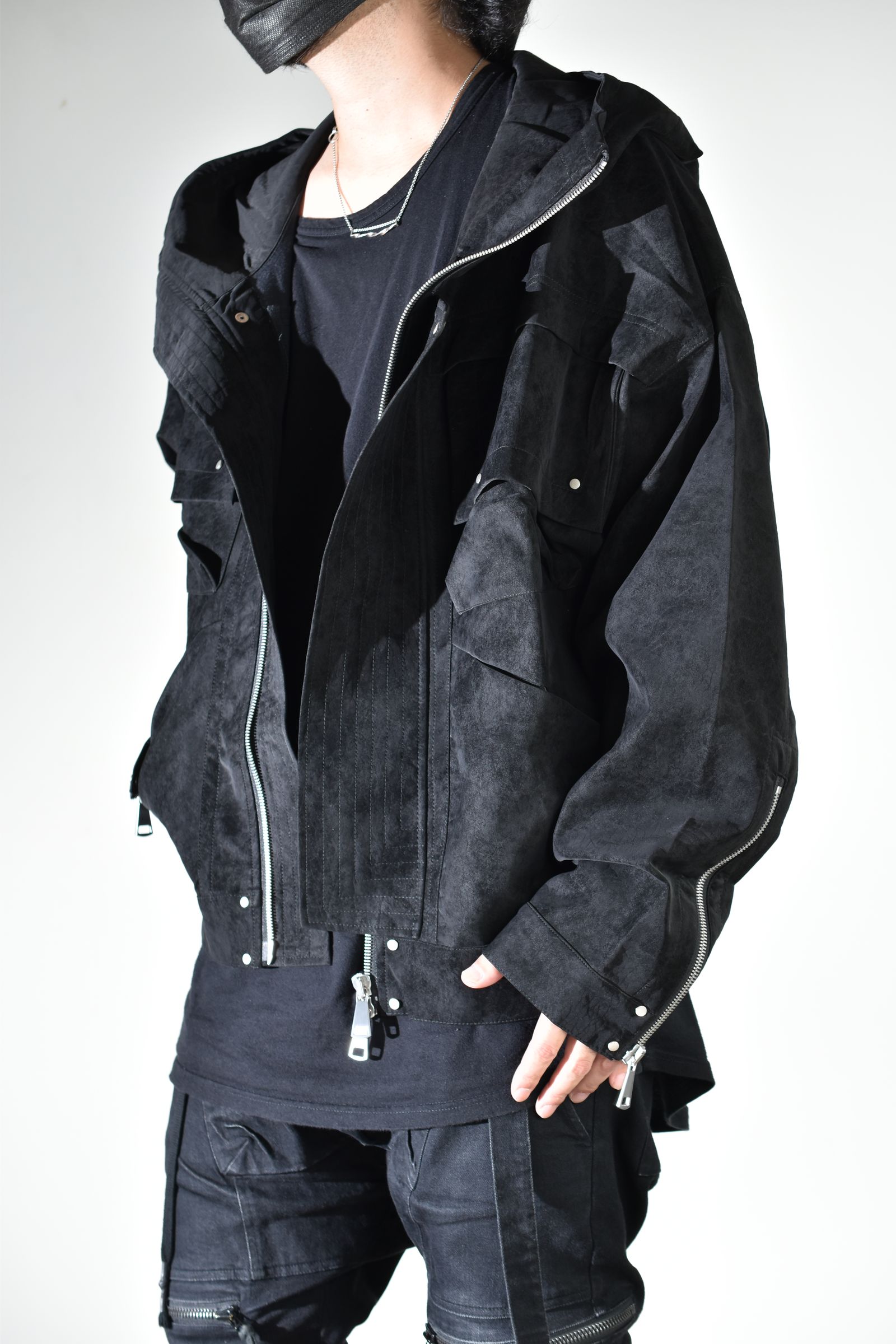Vegan Suede Leather Hoodie Blouson"Black" / ヴィーガンスウェードレザーフーディブルゾン "ブラック"