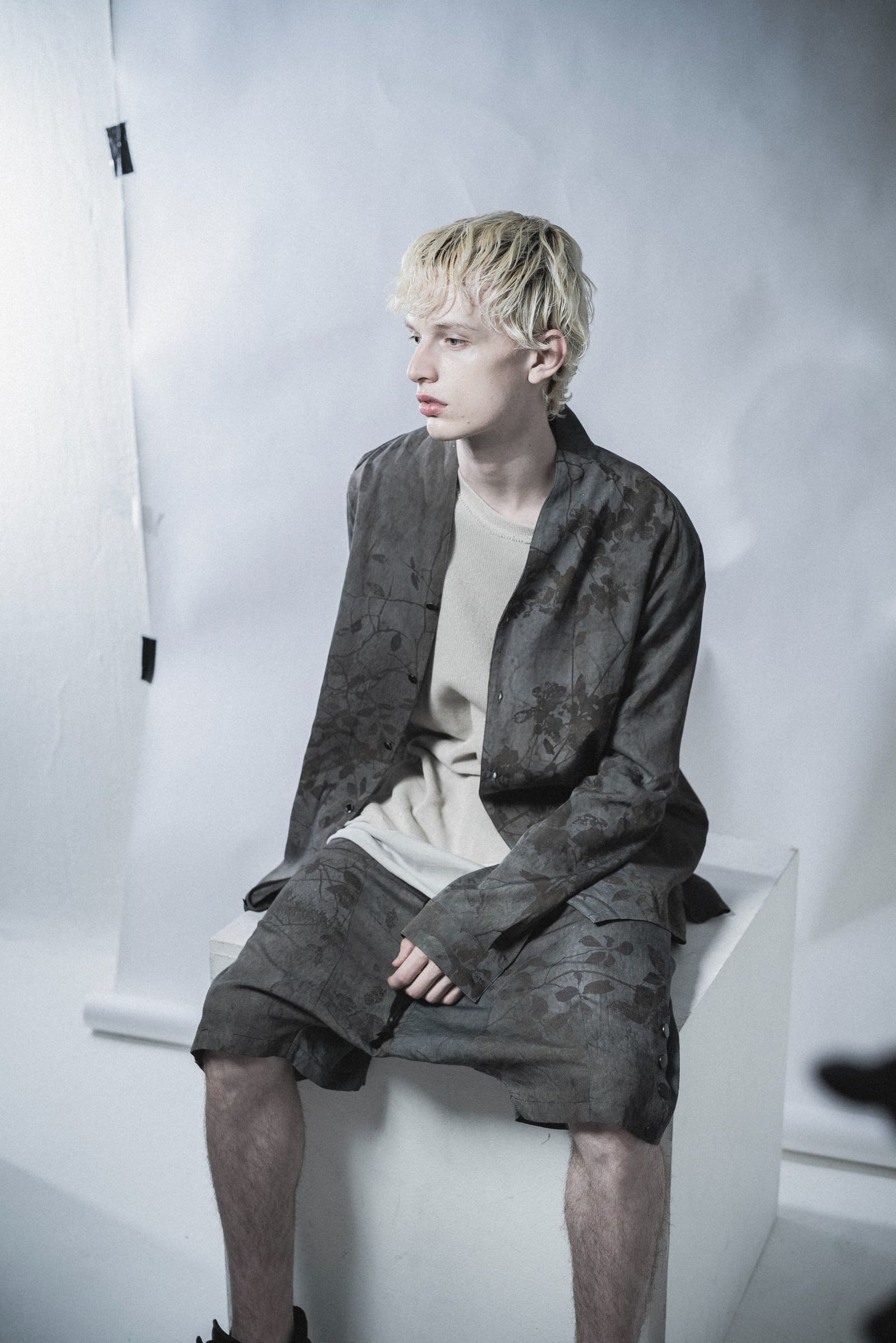 《2027SS先行予約分》Inkjet-Printed Shawl-Collar L/S Shirt "Charcoal" / インクジェットプリントショールカラーロングスリーブシャツ"チャコール"