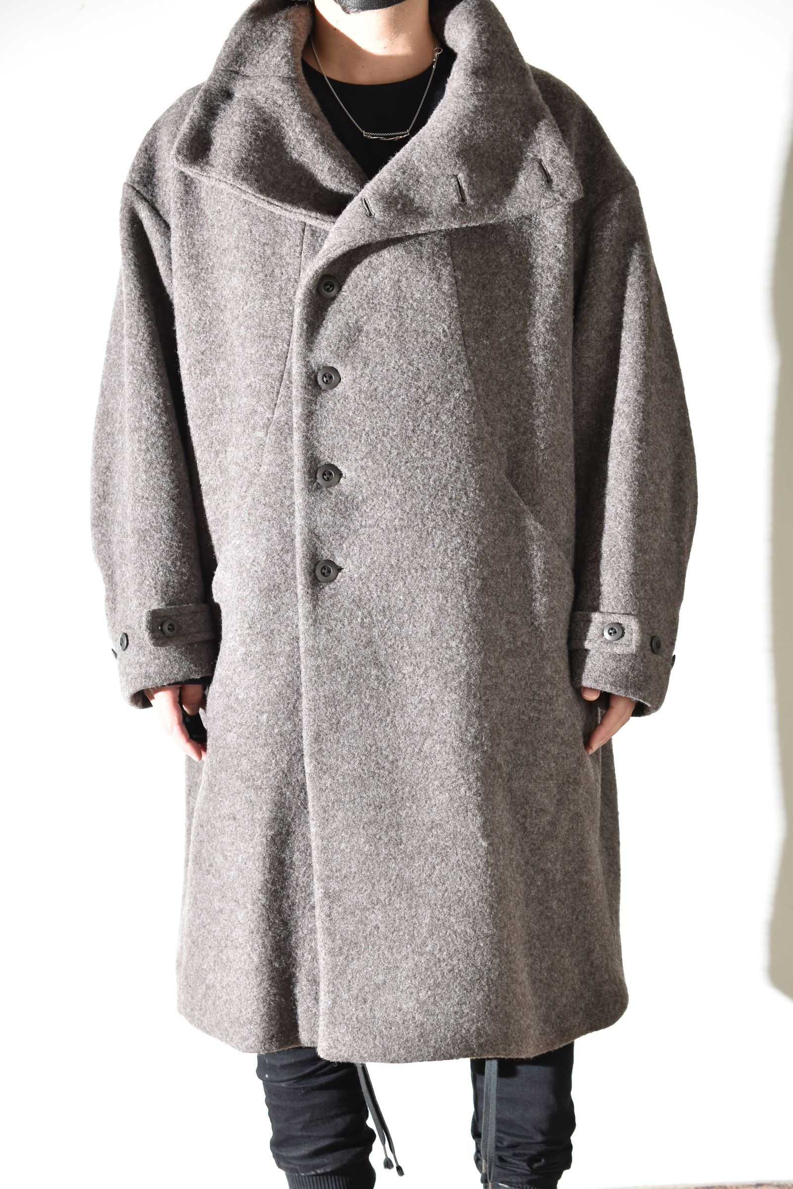 Wool Pile High Neck Coat "GreyBeige" / ウールパイルハイネックコート"グレーベージュ"