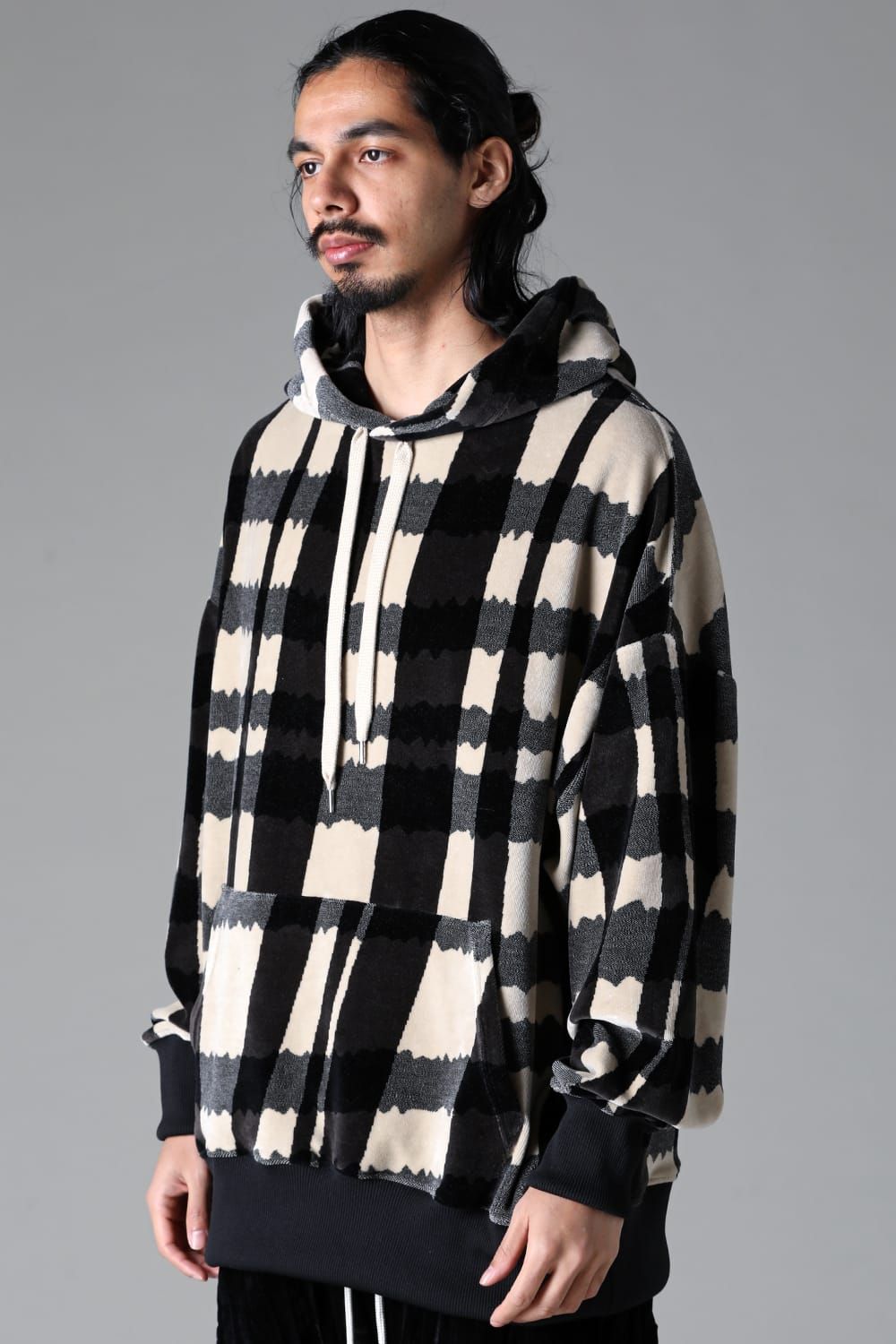 《2025AW先行予約》Checked Pattern Hooded Top"Black×Grey×Ivory" / チェックパターンフーデッドトップ"ブラック×グレー×アイボリー"