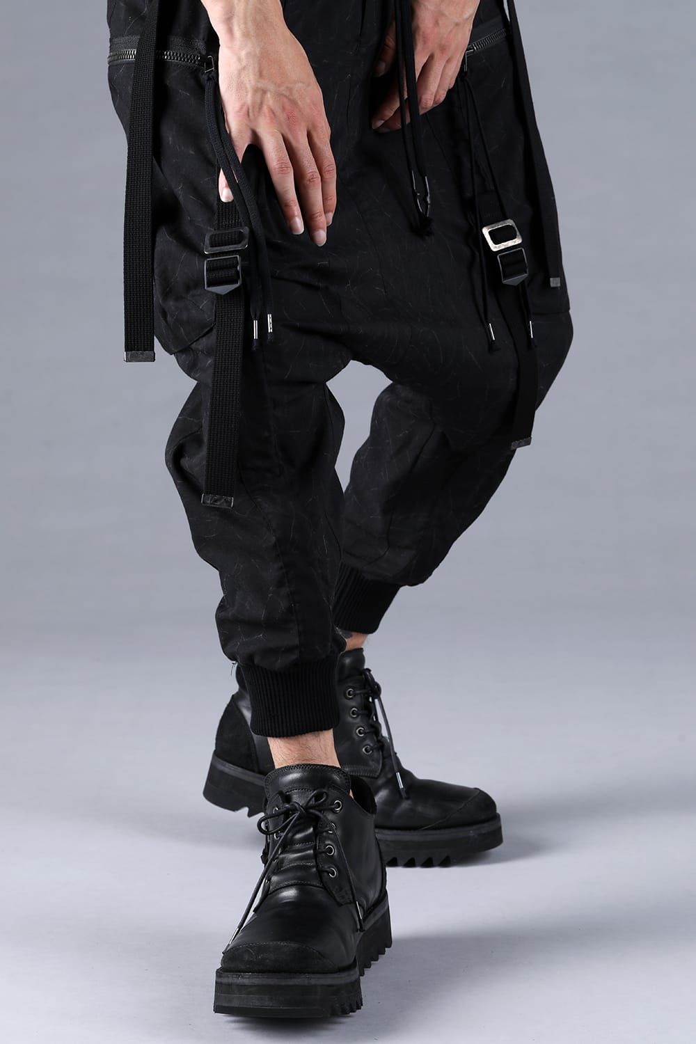 Catch Washer Bleach Belt Adjustable Sarouel Cargo Pants"Black" / キャッチワッシャーブリーチベルトアジャスタブルサルエルカーゴパンツ"ブラック"