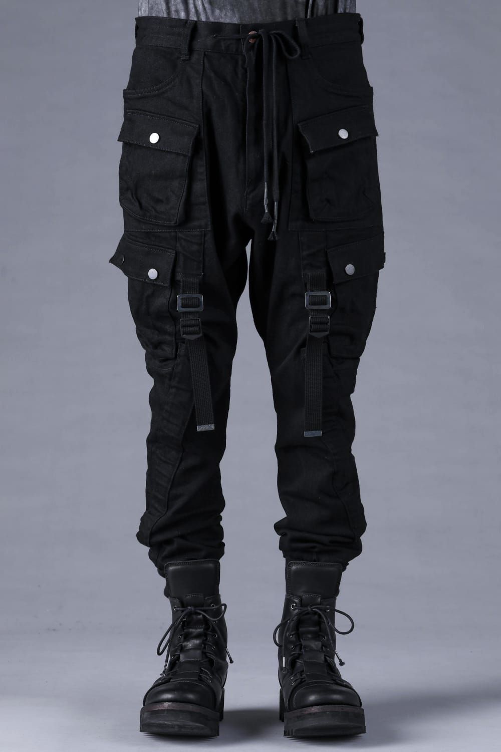 Stretch Denim Belt-Adjustable Cargo Jogger Pants"Black" / ストレッチデニムベルトアジャストカーゴジョグパンツ"ブラック"