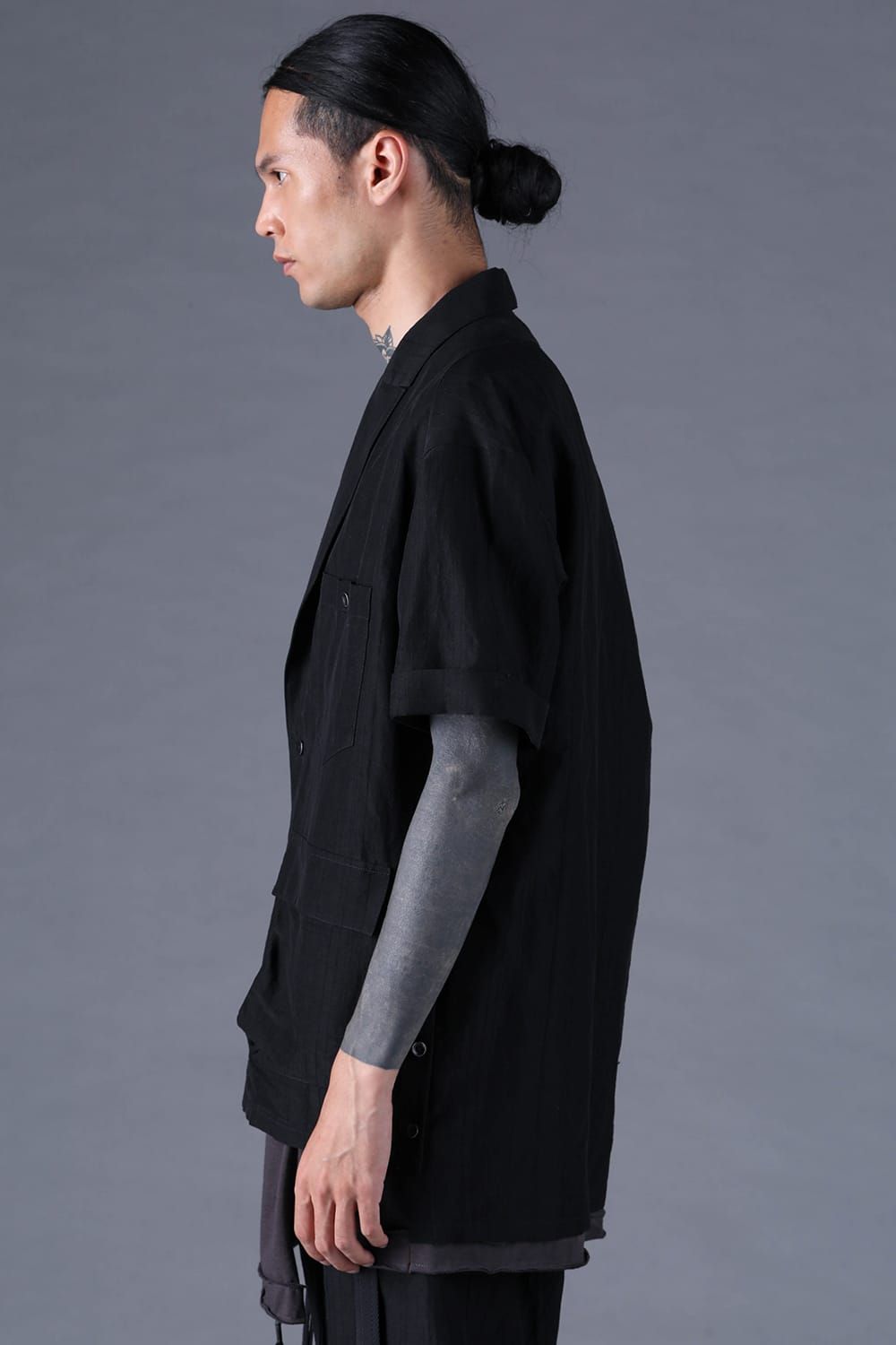 《2027SS先行予約分》Scar Stripe Jacquard Tailored S/S Shirt"Black" / スカーストライプジャガードテーラードショートスリーブシャツ"ブラック"