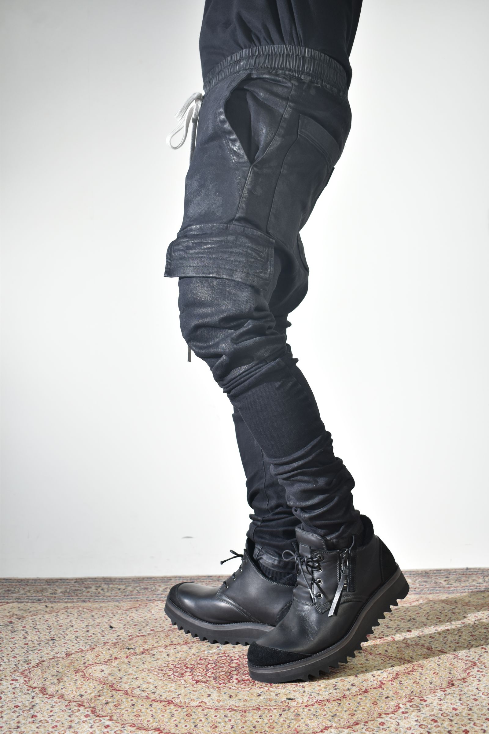 Coating Cargo Saroel Skinny"Black" / コーティングサルエルカーゴスキニー"ブラック"