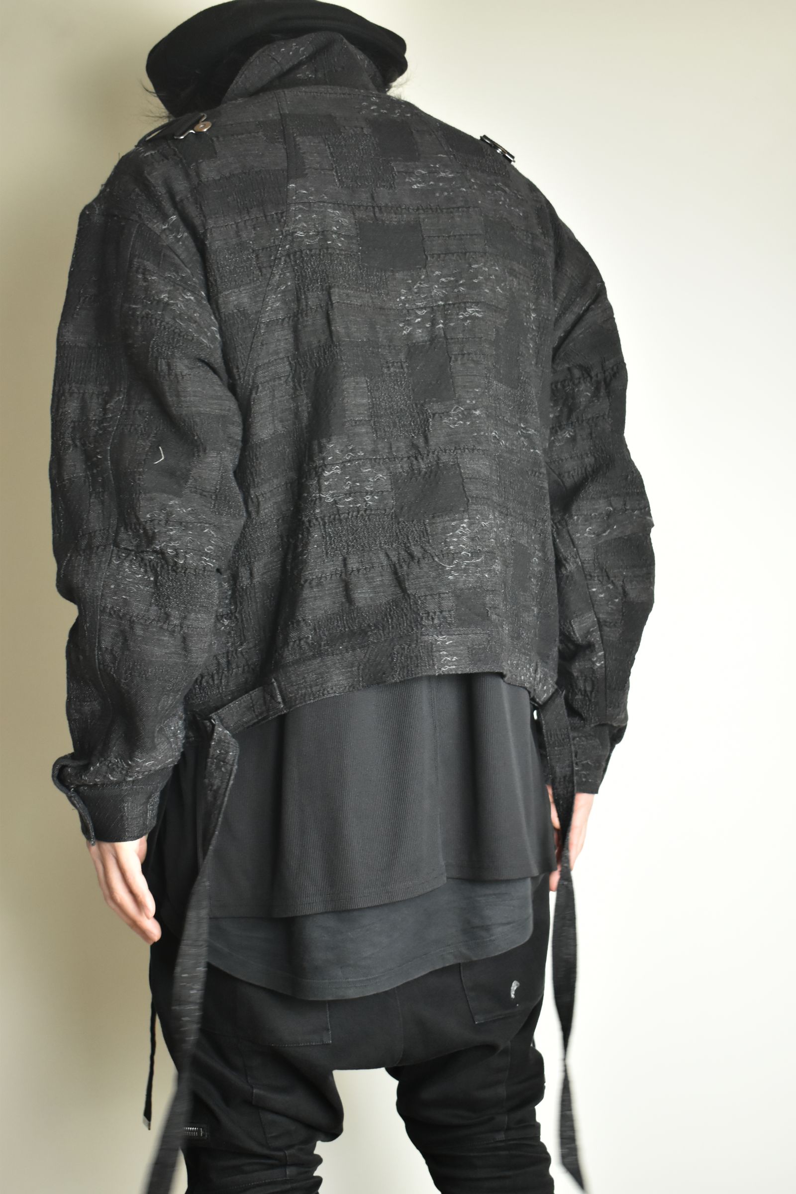 Crust Jacquard Salopette Layered Jacket"Black" / クラストジャガードサロペットレイヤードジャケット"ブラック"