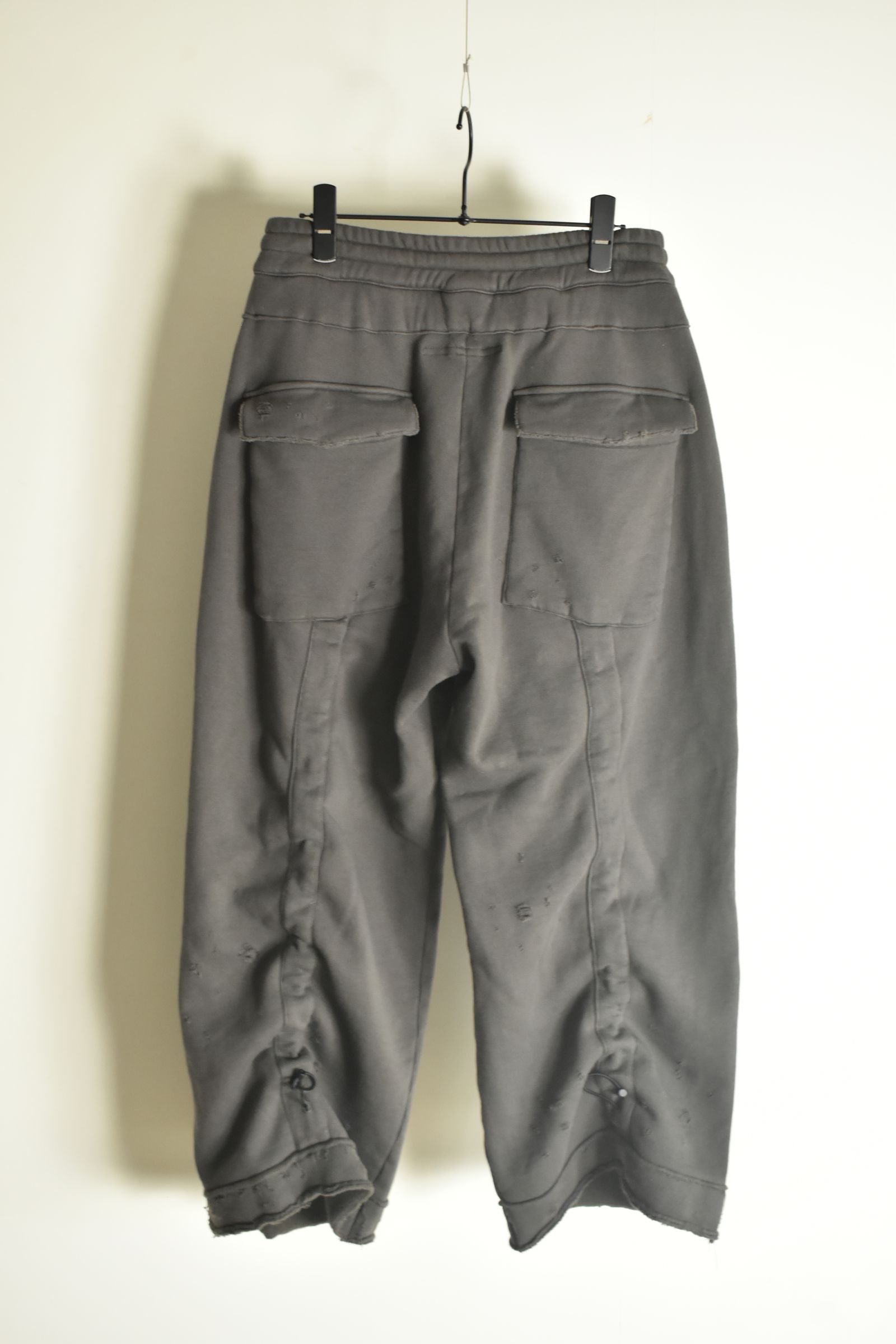 Untwisted Yarn Fleece Shotgun Wide Cropped Pants"Charcoal" / 無撚糸裏毛ショットガンワイドクロップドパンツ"チャコール"