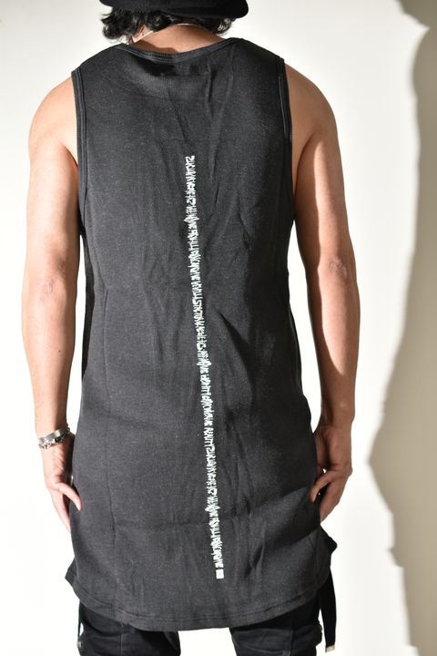 Back Printed Waffle Jersey Long Tank Top"D.Grey" バックプリントワッフルジャージーロングタンクトップ"ダークグレー"