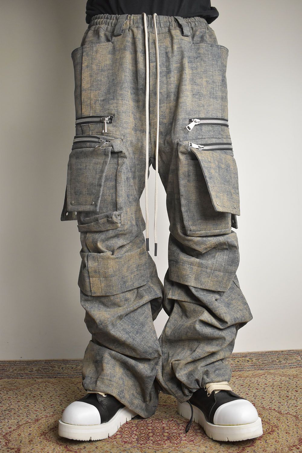 Blended Shades Denim Cargo Tuck Wide Pants"Steel Blue"/ ブレンデッドシェイドデニムカーゴタックワイドパンツ"スティールブルー"