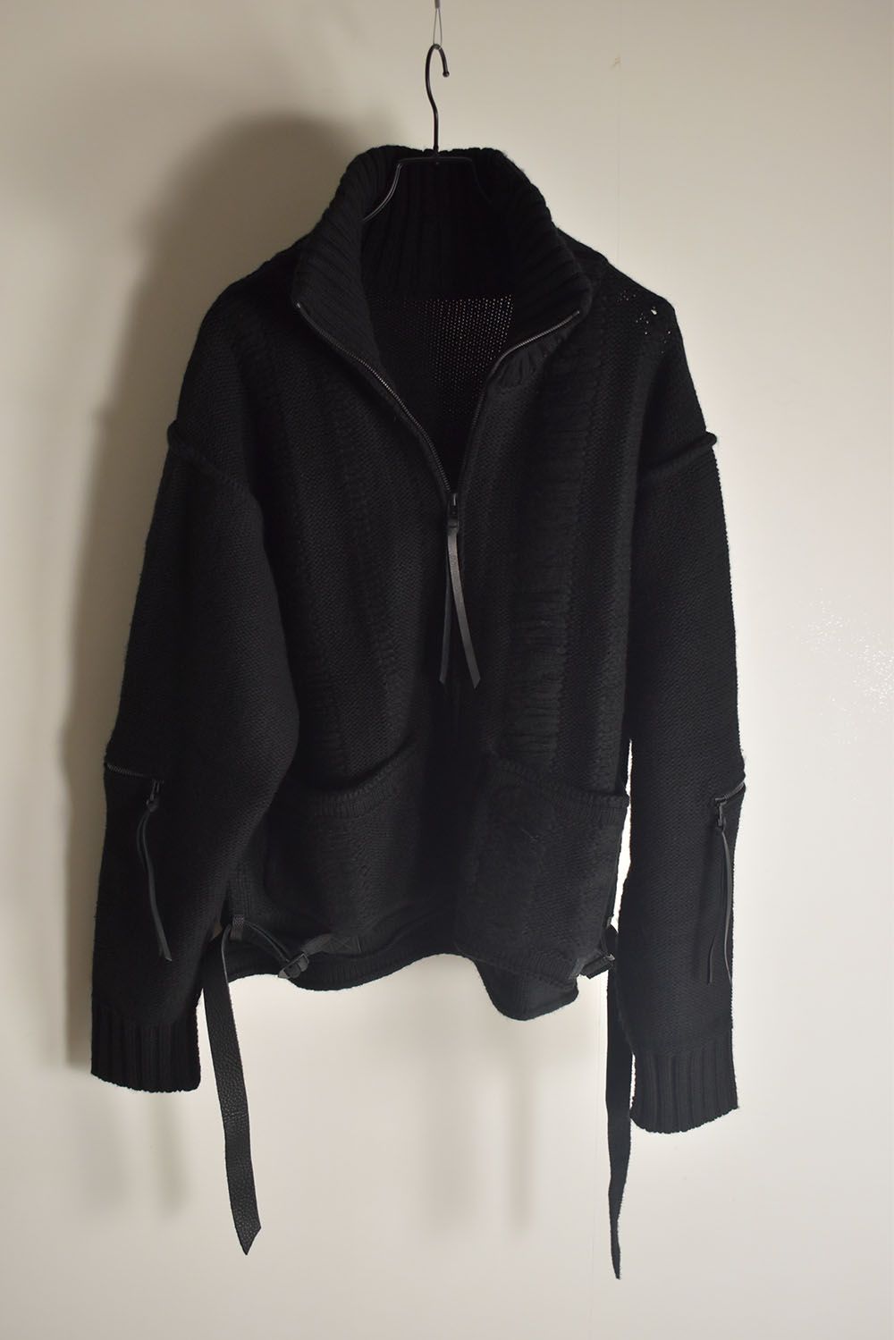 Damage Stripe Knit Cropped Jacket "Black" / ダメージストライプニットクロップドジャケット"ブラック"
