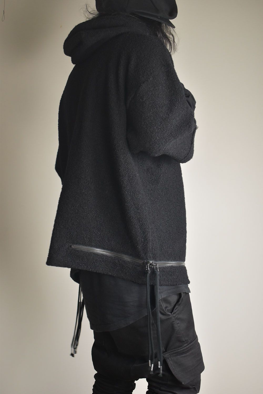 Loop Knit Oversized Layered Hooded Pullover"Black" / ループニットオーバーサイズレイヤードフーデッドプルオーバー"ブラック"