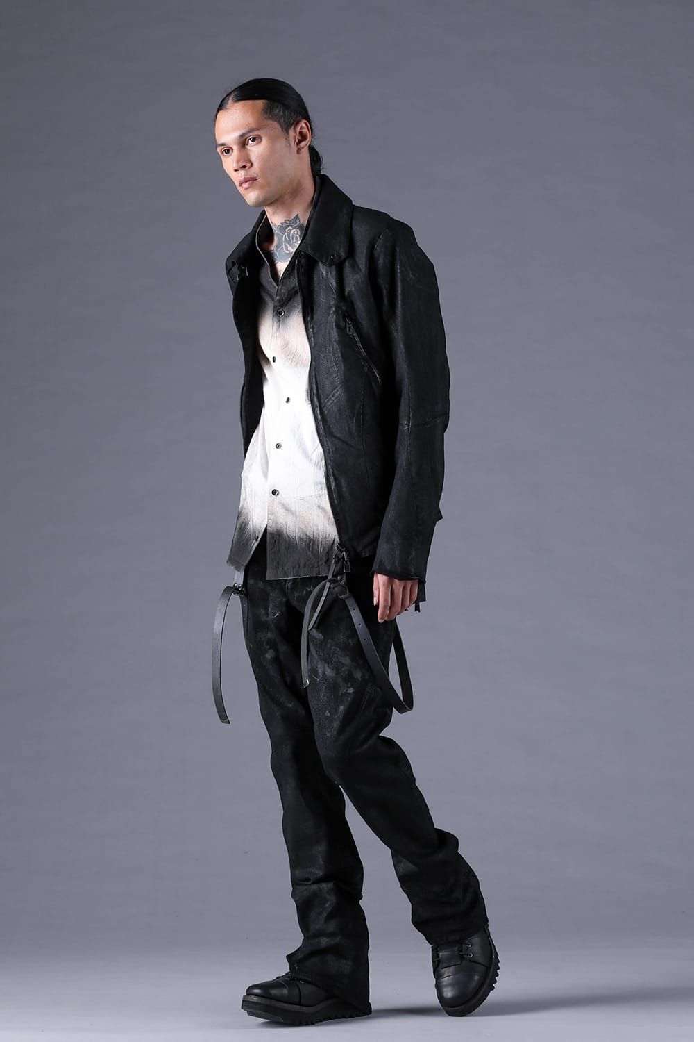 《2027SS先行予約分》Washer Loan Gradation Shawl-Collar Long Sleeve Shirt"Black" / ワッシャーローングラデーションショールカラーロングスリーブシャツ"ブラック"