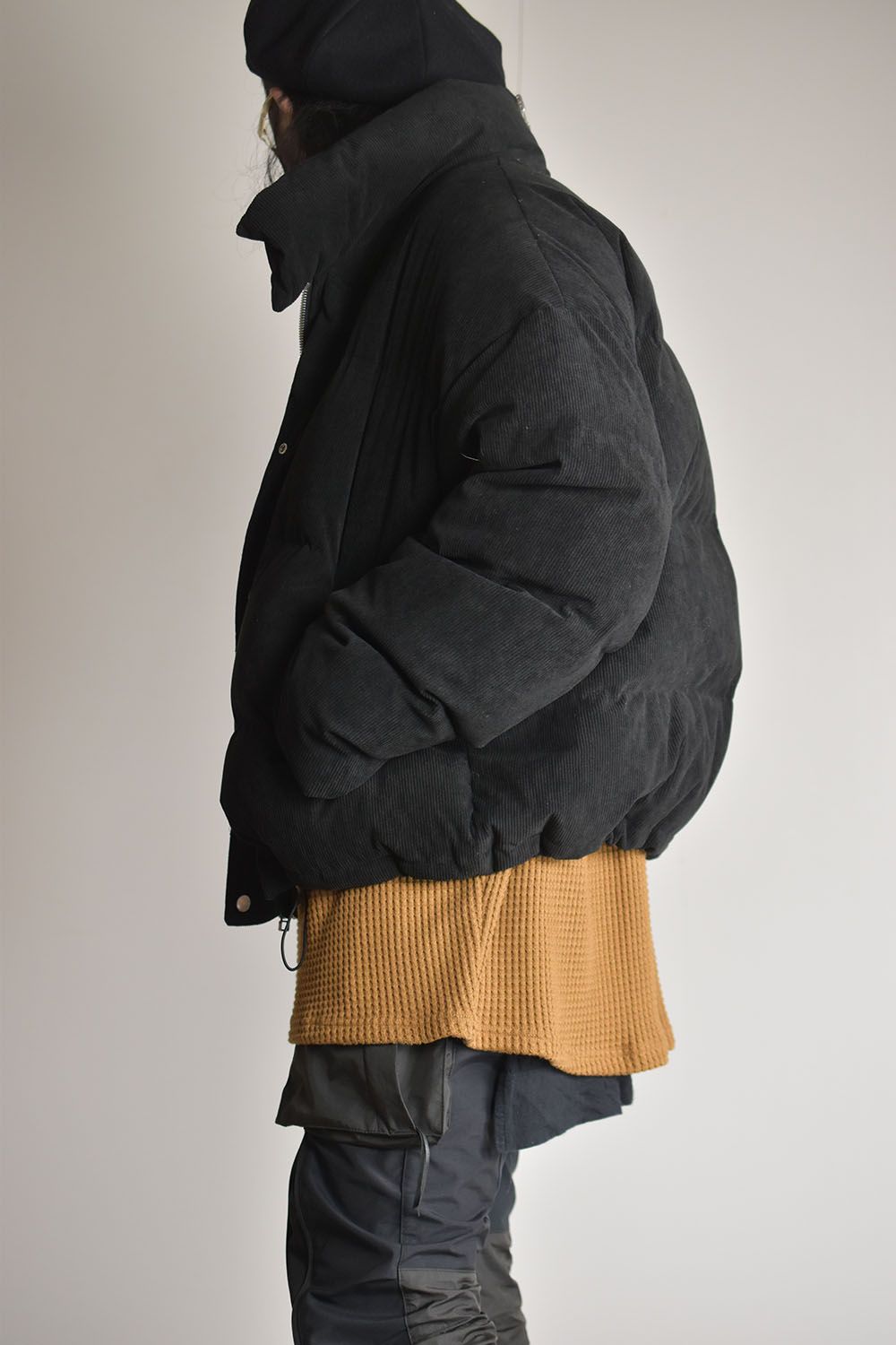 Corduroy High Neck Down jacket"Black/Brown"/コーデュロイハイネックダウンジャケット"ブラック/ブラウン"