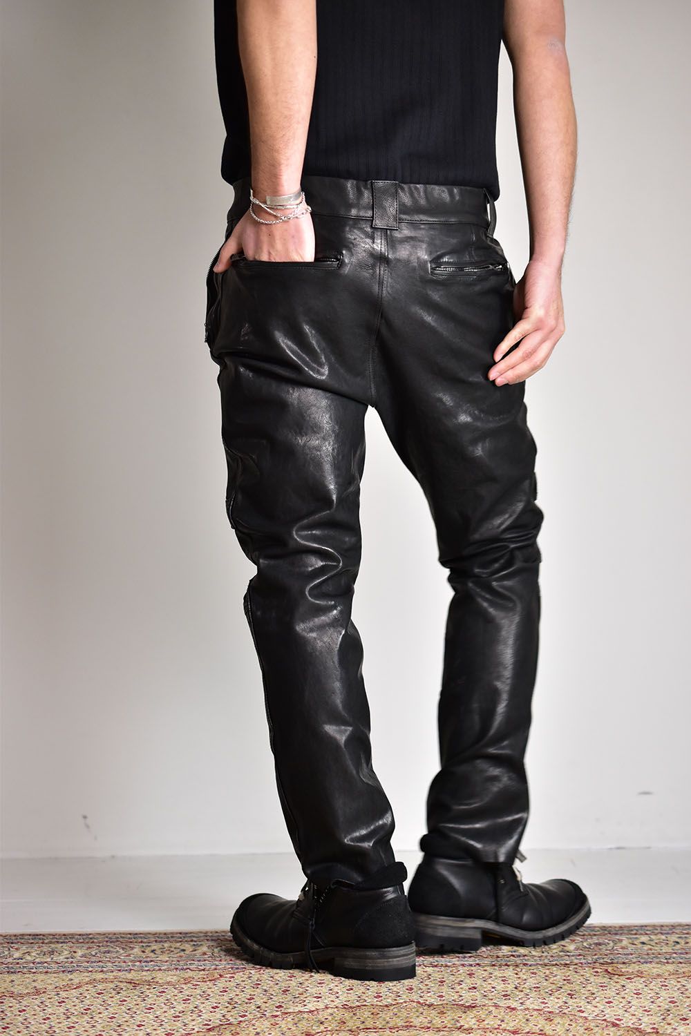 Maryam Itary Kip Garment Dye Leather Pants"Black"/マリアムイタリーキップ製品染めレザーパンツ"ブラック"