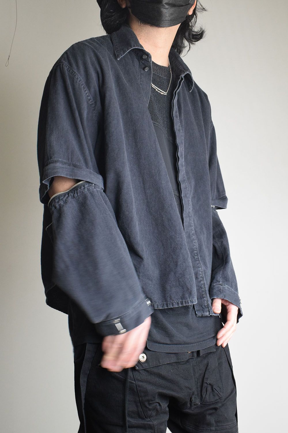 Detachable Sleeve Hook Cuff Shirt"Black Washed" / デタッチャブルスリーブホックカフスシャツ"ブラックウォッシュド"