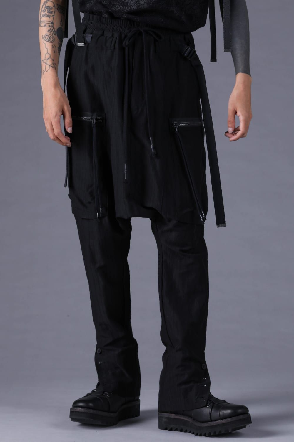 《2027SS先行予約分》Scar Stripe Jacquard Slim Sarrouel Cargo Pants"Black" / スカーストライプジャガードスリムサルエルカーゴパンツ"ブラック"