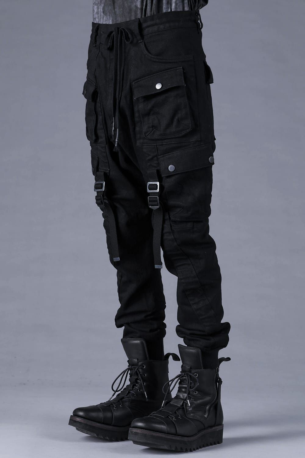 Stretch Denim Belt-Adjustable Cargo Jogger Pants"Black" / ストレッチデニムベルトアジャストカーゴジョグパンツ"ブラック"