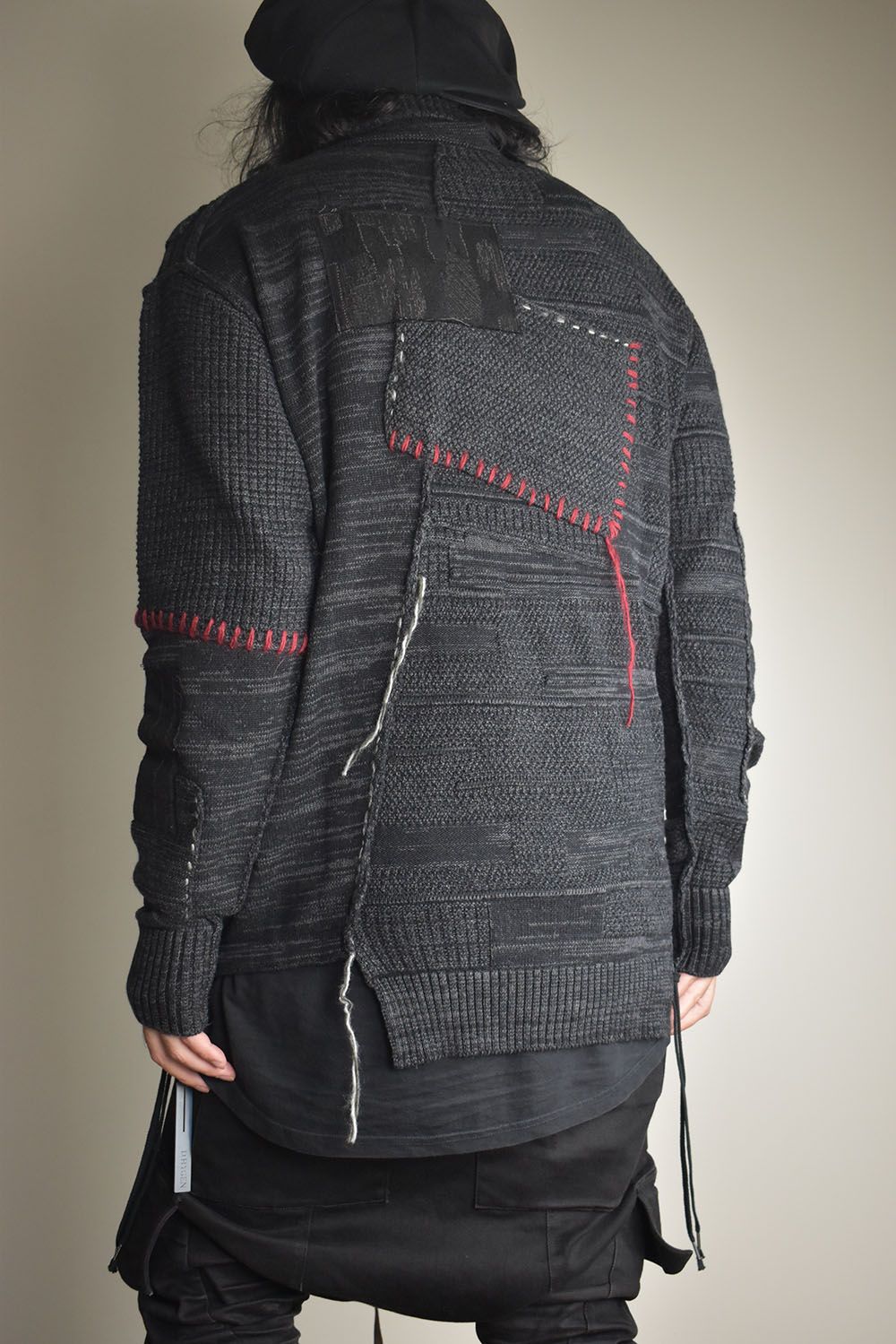 Cotton Cashmere Crust Patch Knit Pullover "Charcoal" / コットンカシミヤクラストパッチニットプルオーバー"チャコール"