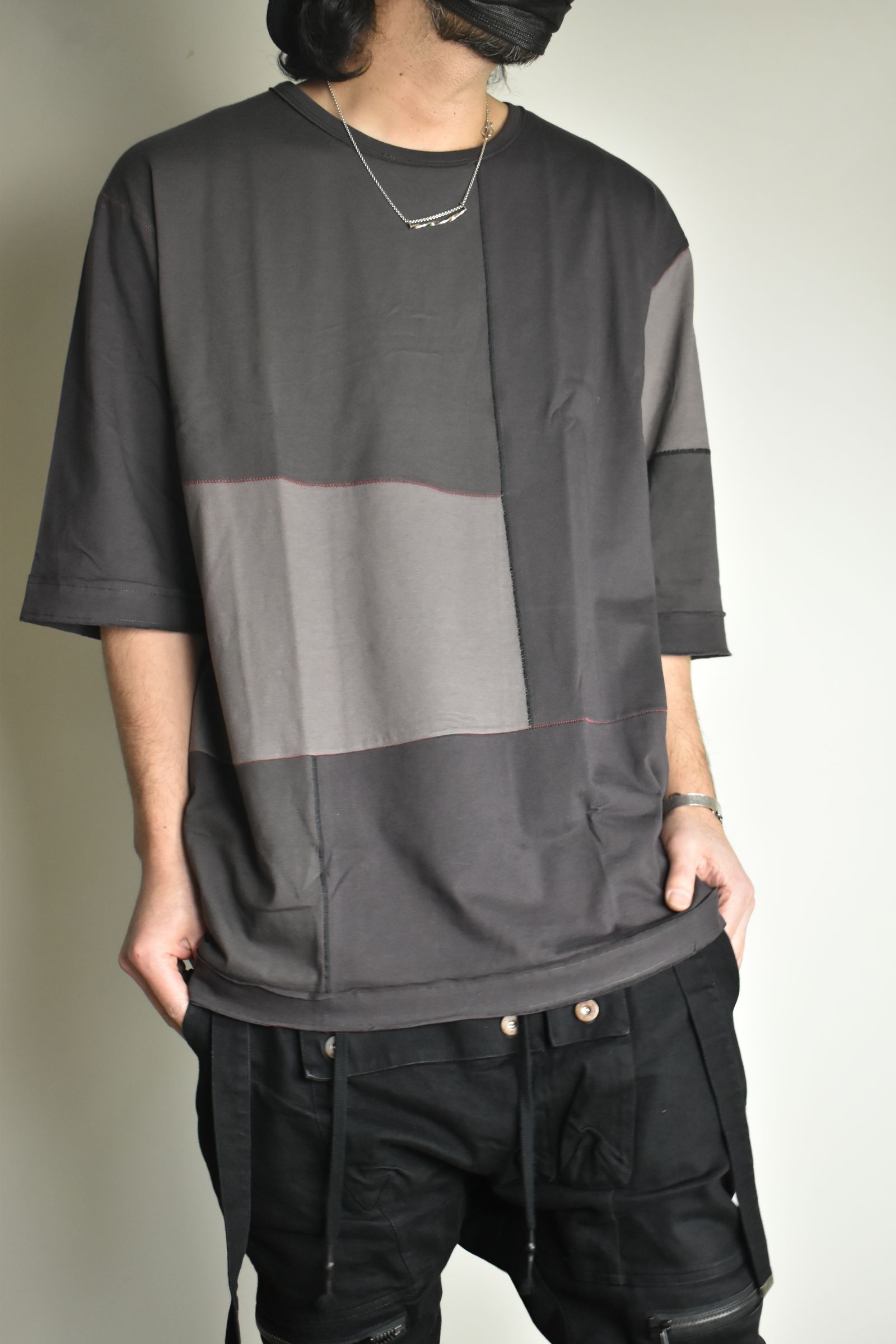 Multi Color Patchwork T-shirt"Charcoal" / マルチカラーパッチワークTシャツ"チャコール"