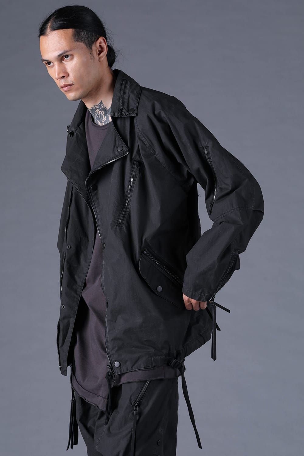 《2027SS先行予約分》Pigment-Coated Rider's Coach Jacket"Black" / 顔料コーティングライダースコーチジャケット"ブラック"