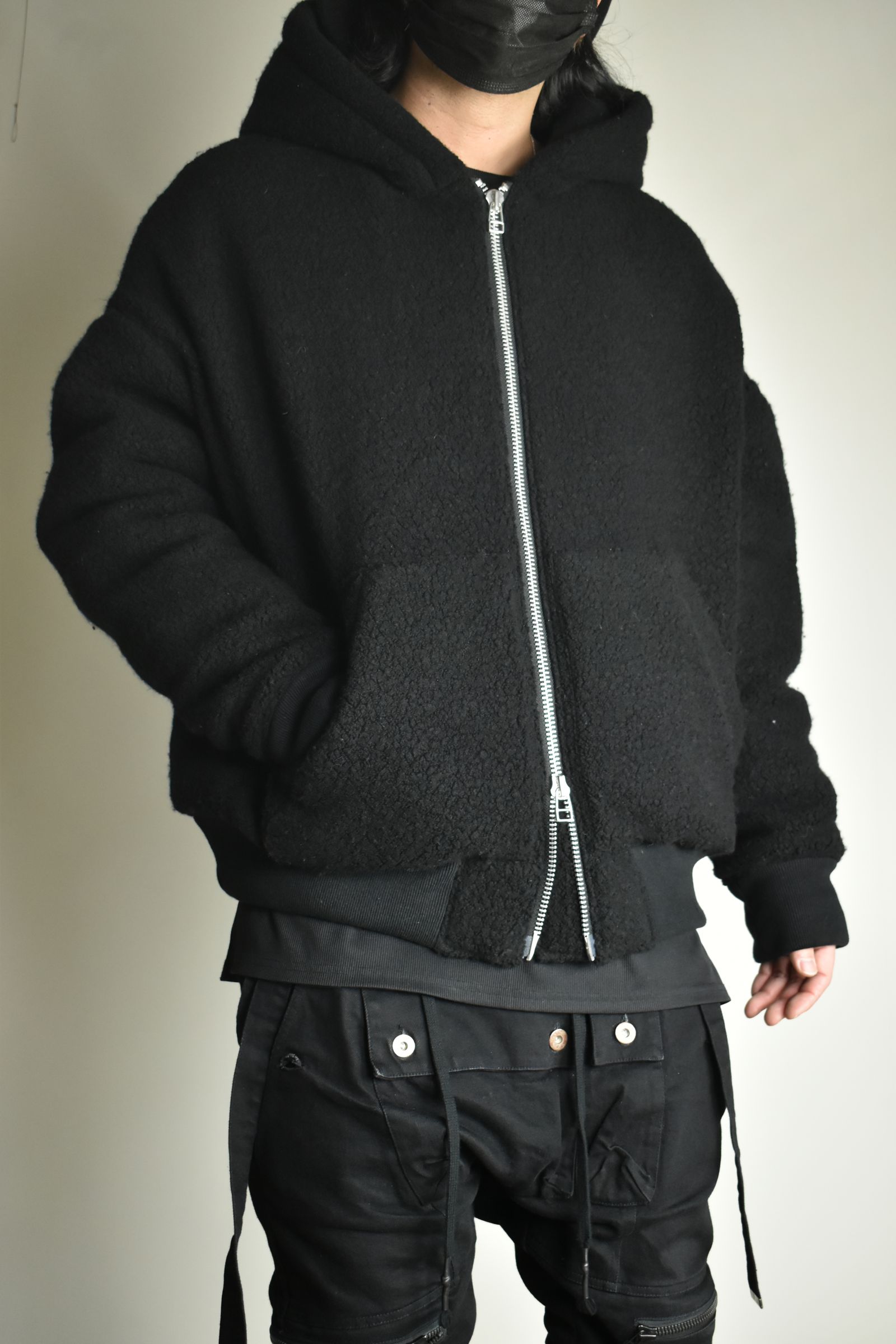 《2026AW先行予約》Sheep Pile Knit Padded Hoodie"Black / Khaki" / シープパイルニットパデッドフーディ"ブラック / カーキ"