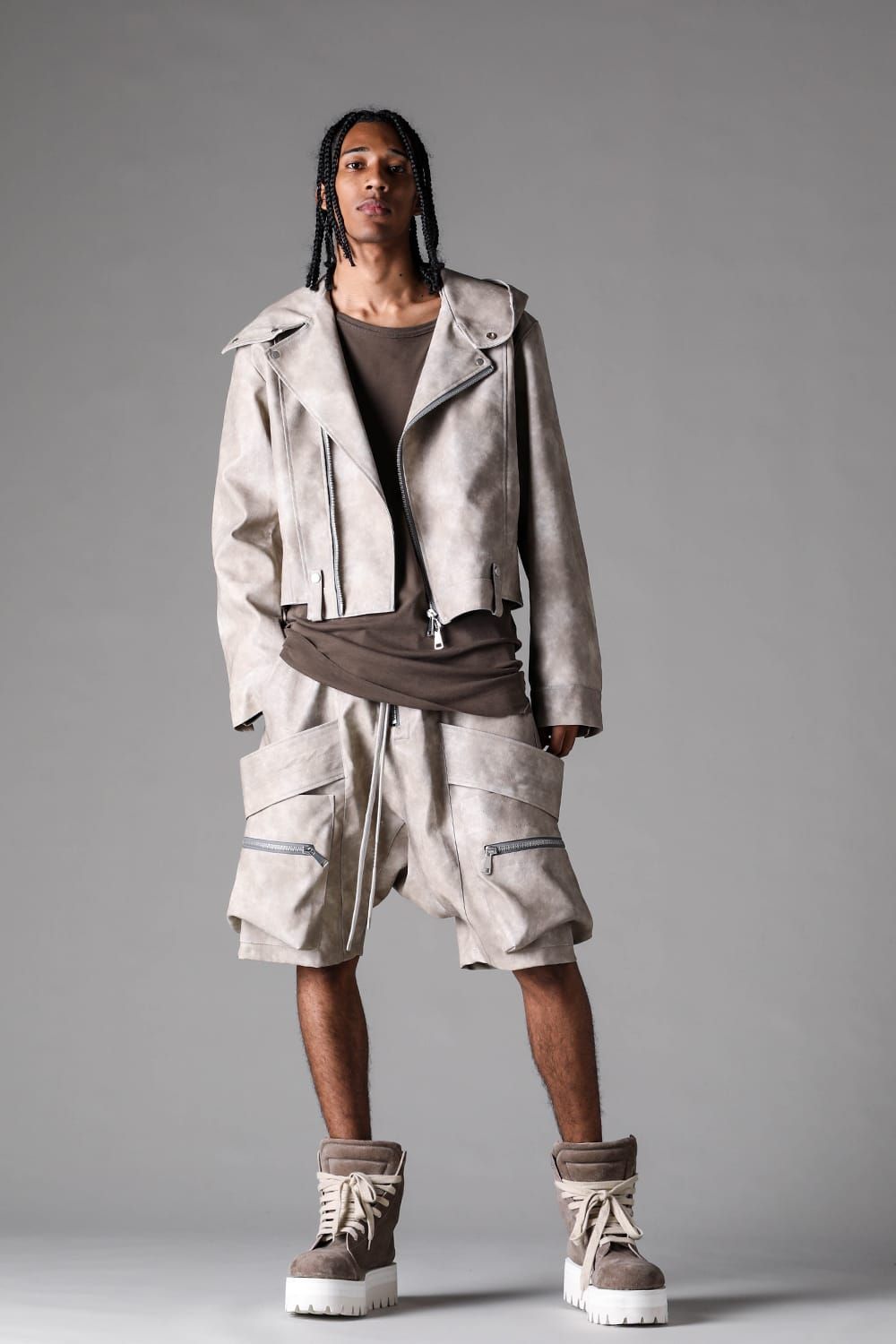 《2027SS先行予約》Vegan Leather Hoodei Double Riders "L.Beige" / ヴィーガンレザーフーディダブルライダース"ライトベージュ"