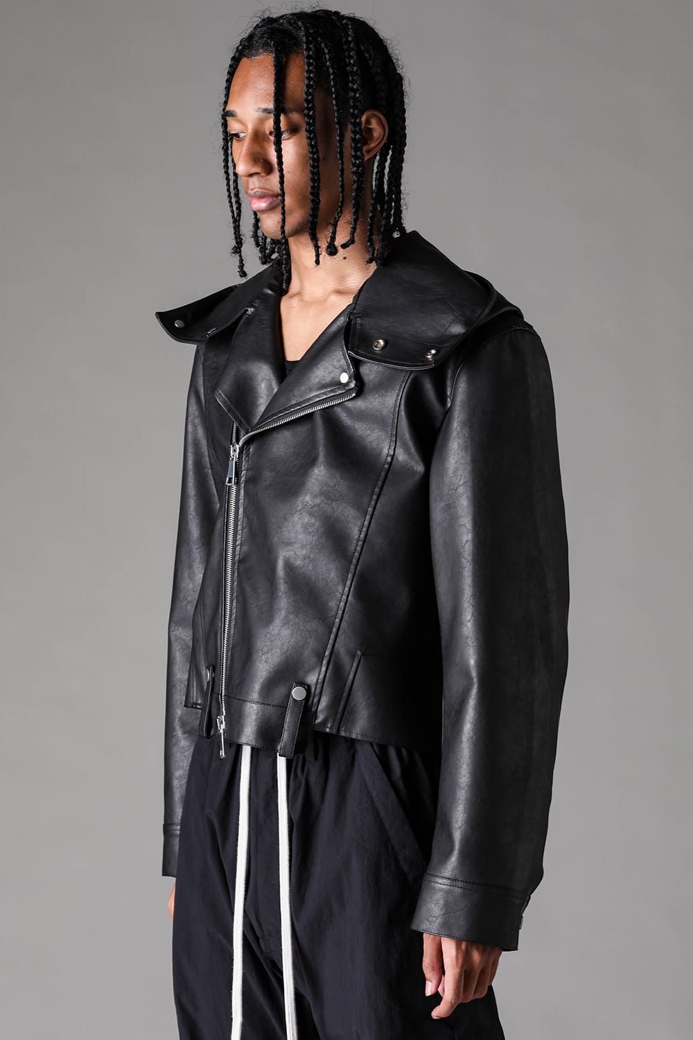 《2027SS先行予約》Vegan Leather Hoodei Double Riders "Black" / ヴィーガンレザーフーディダブルライダース"ブラック"