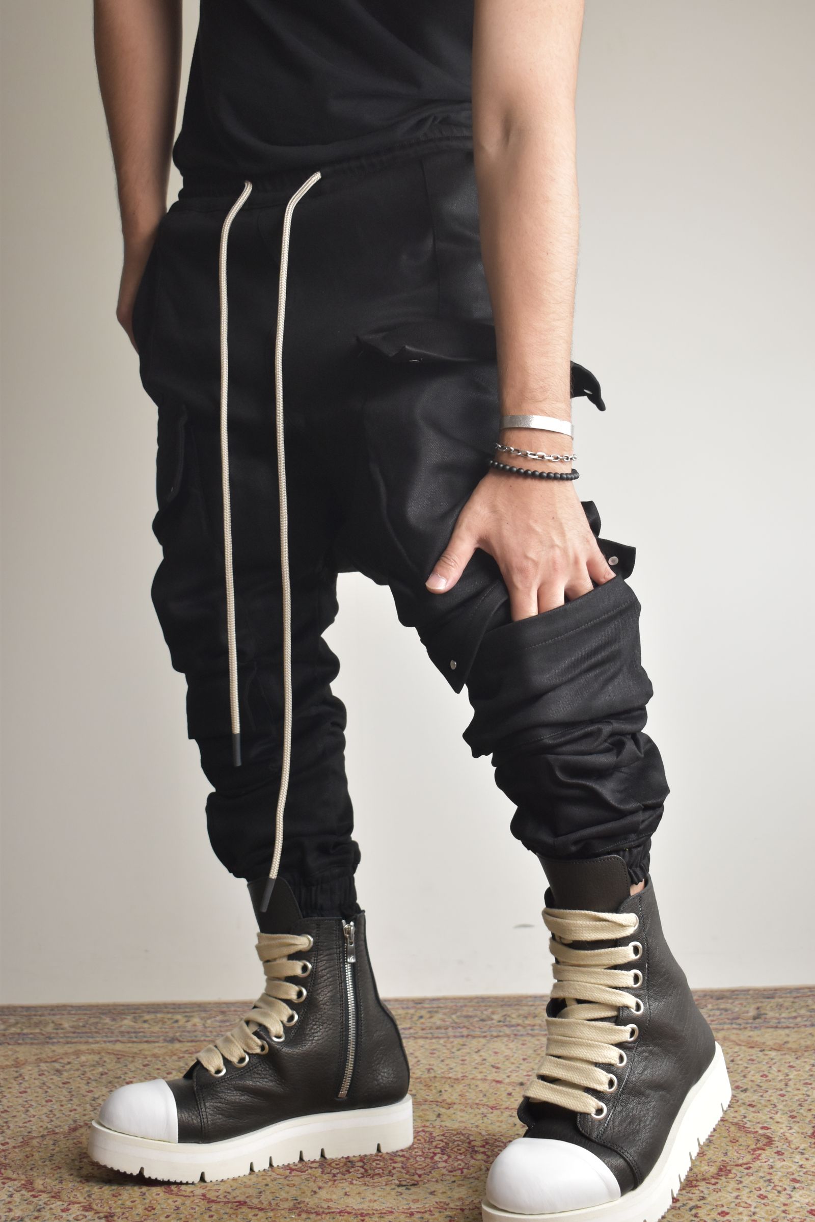 Bonding Sarouel Cargo Jogger Denim"Black" / ボンディングサルエルカーゴジョガーデニム"ブラック"