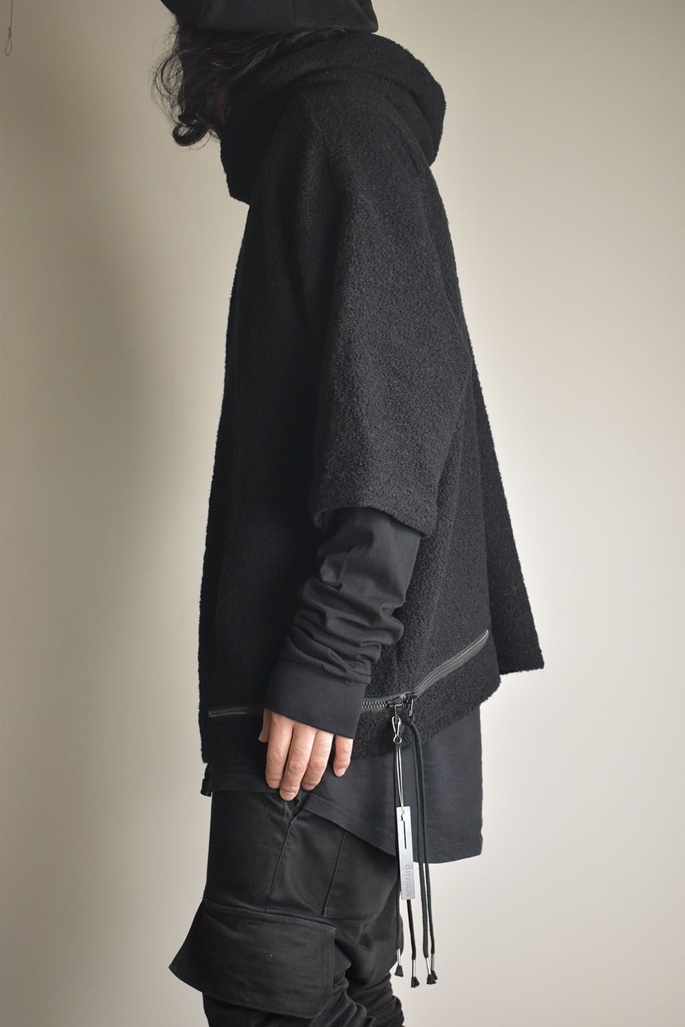 Loop Knit Oversized Layered Hooded Pullover"Black" / ループニットオーバーサイズレイヤードフーデッドプルオーバー"ブラック"