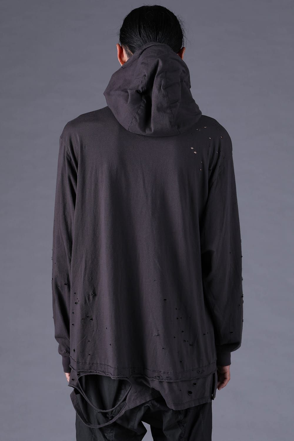 《2027SS先行予約分》Soft Cotton Jersey Shotgun-Damage Hoodie"Charcoal" / ソフトコットンジャージショットガンダメージフーディー"チャコール"