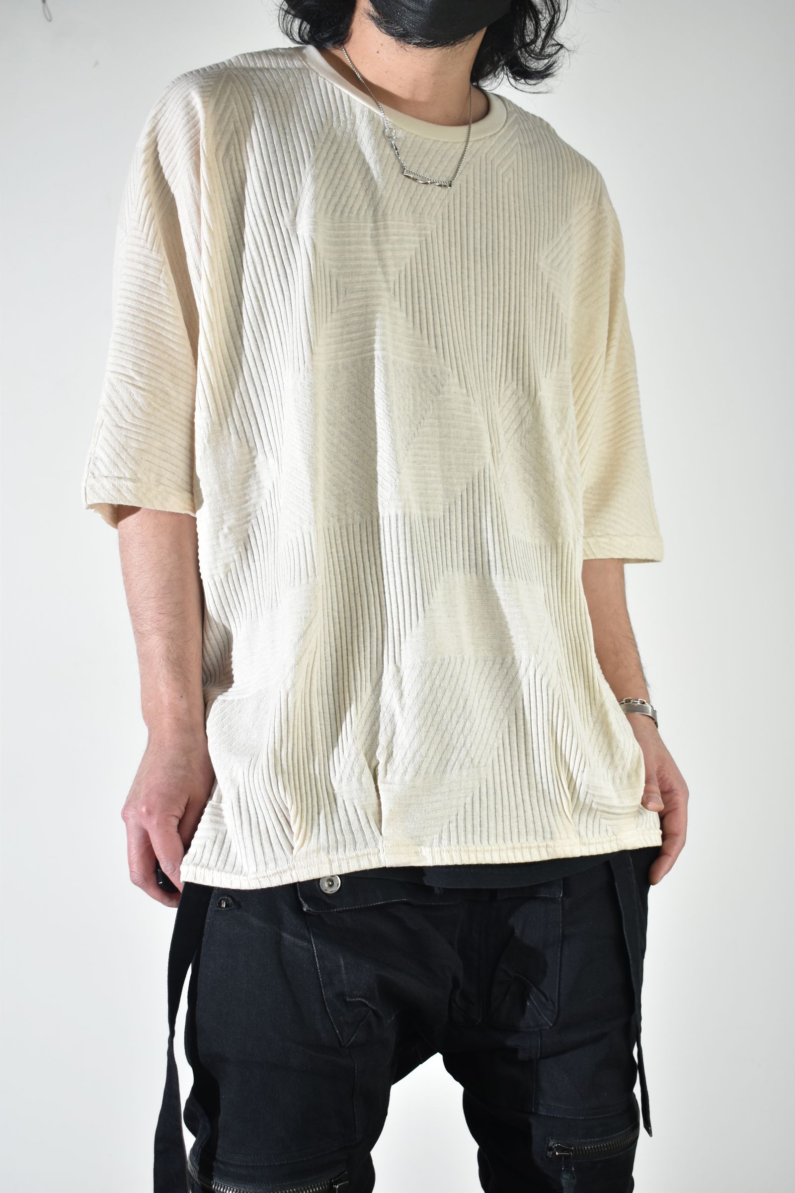 Deformed Stripe Pattern Dolman Tee "Cream" /ディフォルメドストライプパターンドルマンTee"クリーム"