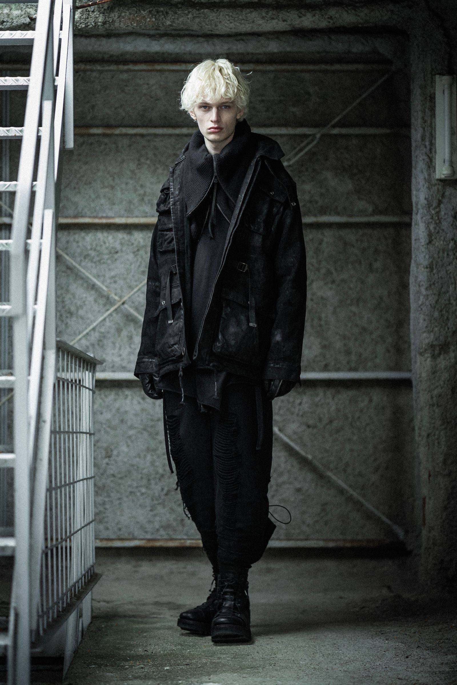 Untwisted Yarn Fleece Shotgun Wide Cropped Pants"Charcoal" / 無撚糸裏毛ショットガンワイドクロップドパンツ"チャコール"