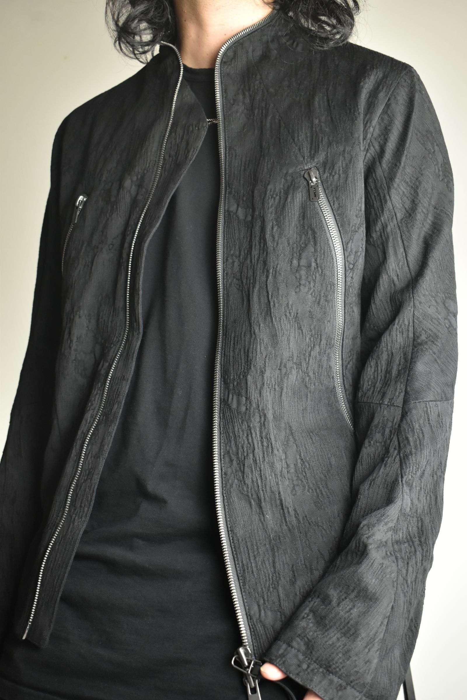 Damage Jacquard Single Rider Jacket"Black" / ダメージジャガードシングルライダースジャケット"ブラック"