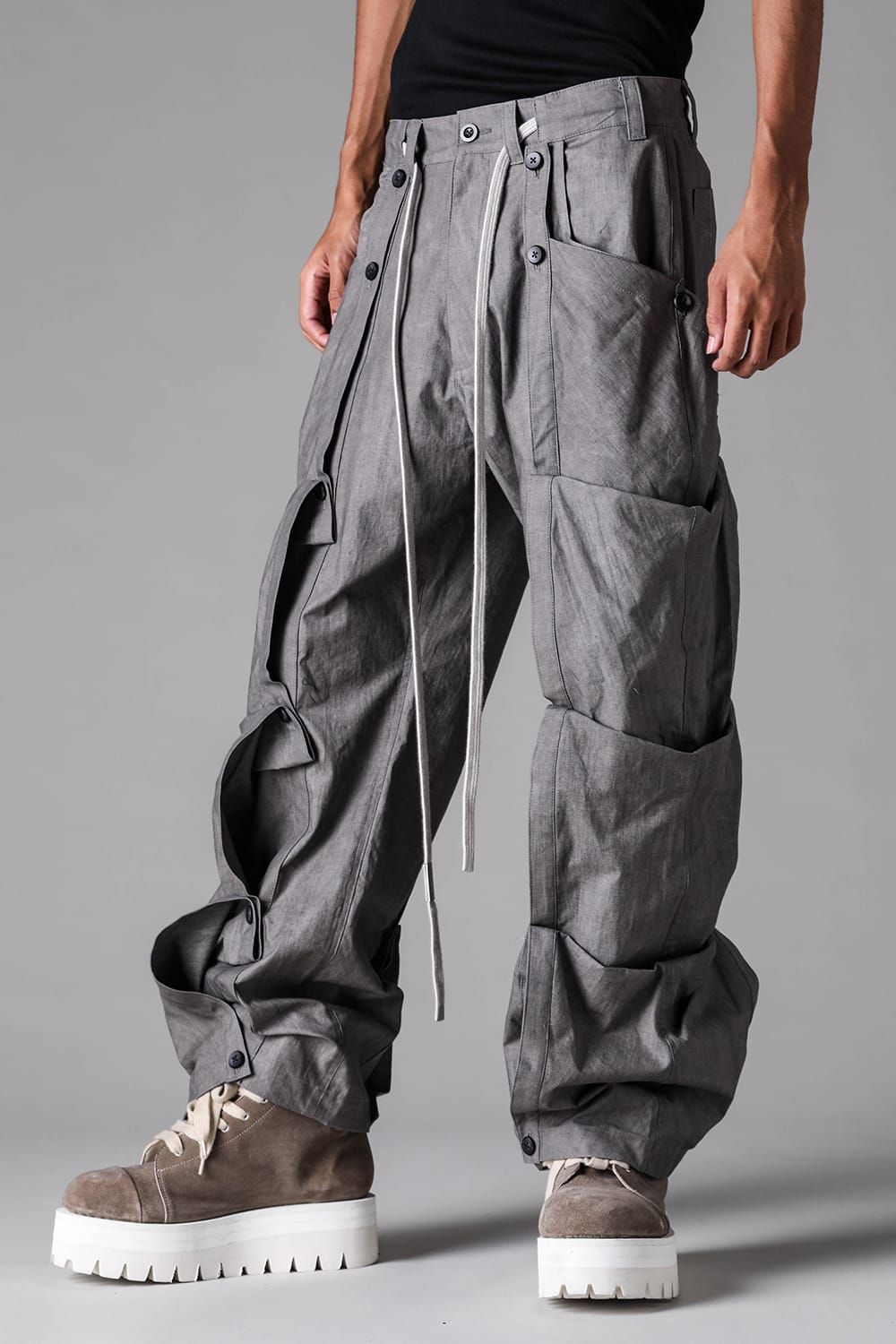 《2027SS先行予約》Sumi Dyed  Side Layered Pants"Grey / L.Grey" / 墨染サイドレイヤードパンツ"グレー / ライトグレー"