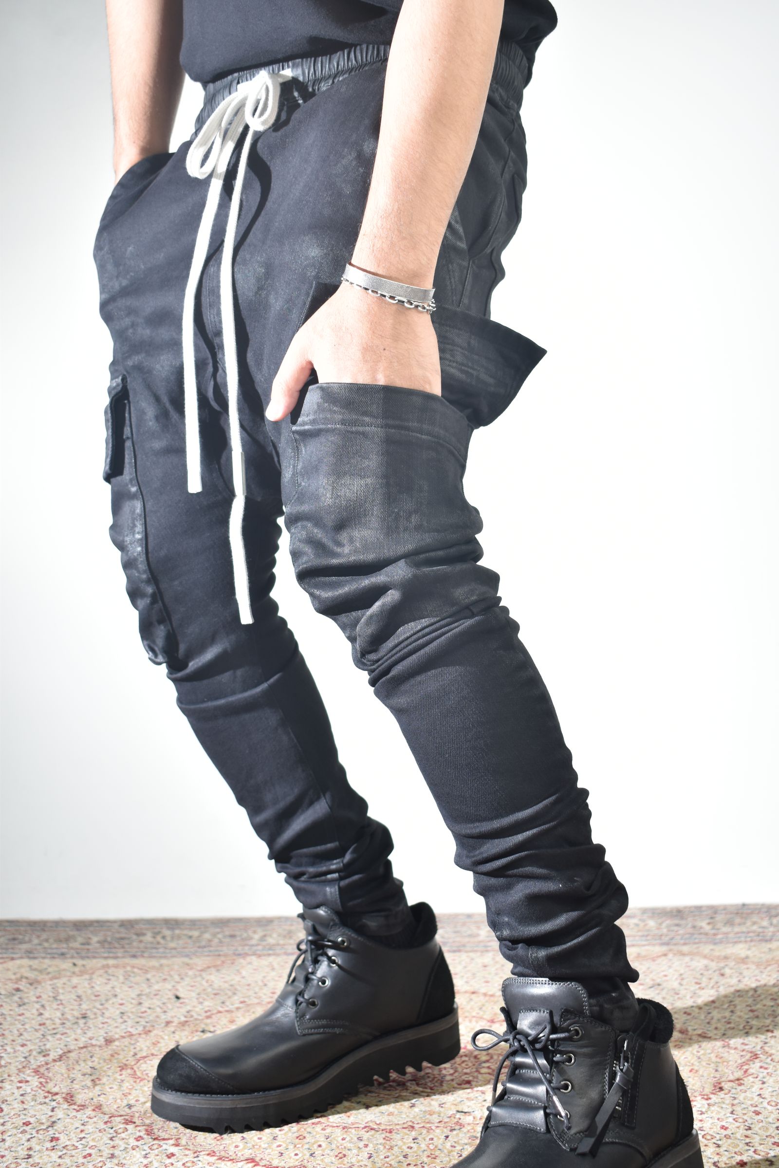 Coating Cargo Saroel Skinny"Black" / コーティングサルエルカーゴスキニー"ブラック"