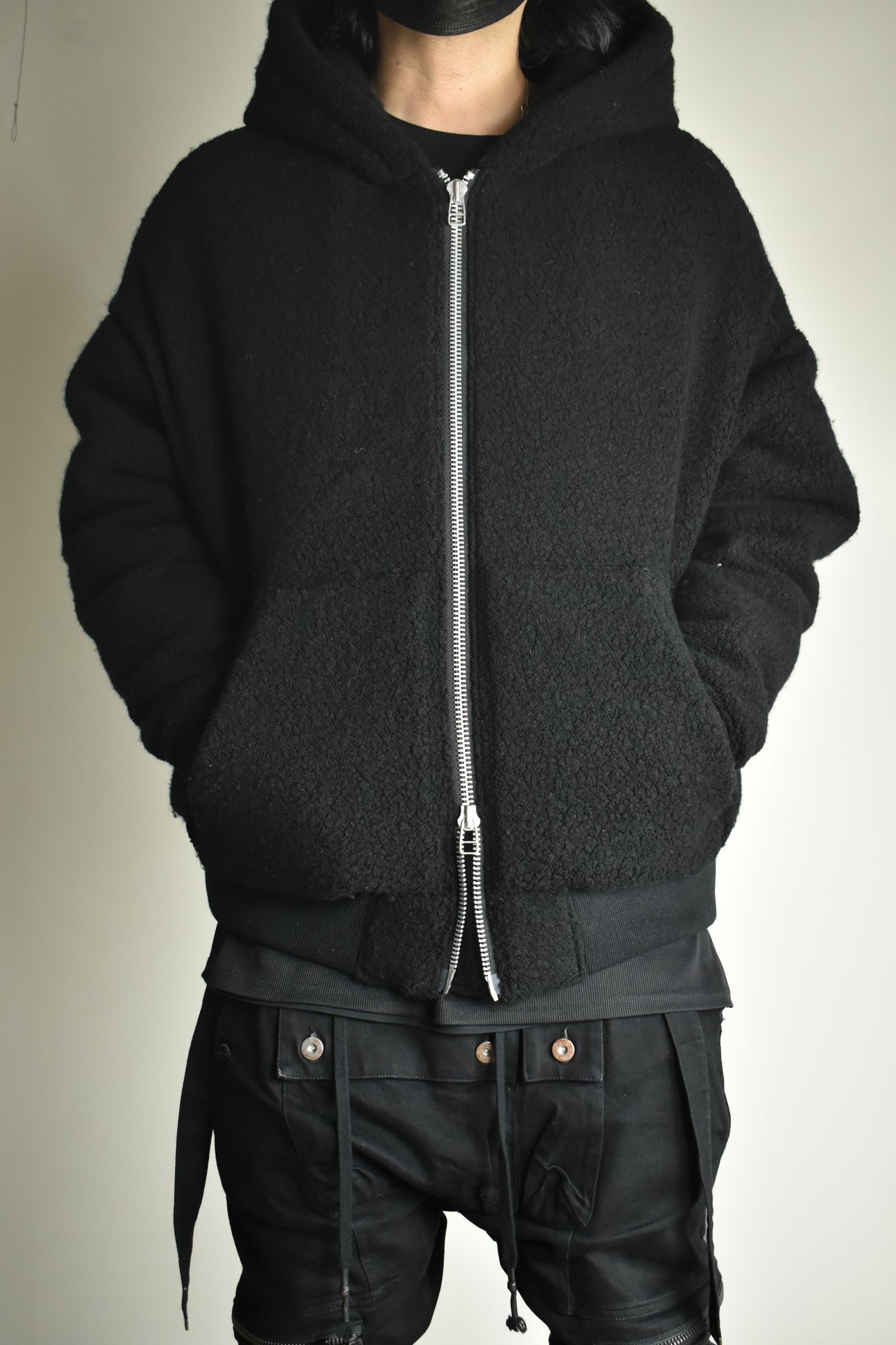 《2026AW先行予約》Sheep Pile Knit Padded Hoodie"Black / Khaki" / シープパイルニットパデッドフーディ"ブラック / カーキ"