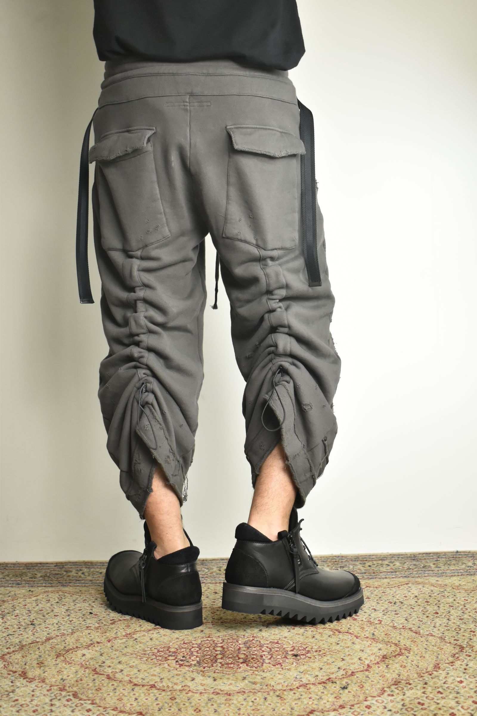 Untwisted Yarn Fleece Shotgun Wide Cropped Pants"Charcoal" / 無撚糸裏毛ショットガンワイドクロップドパンツ"チャコール"