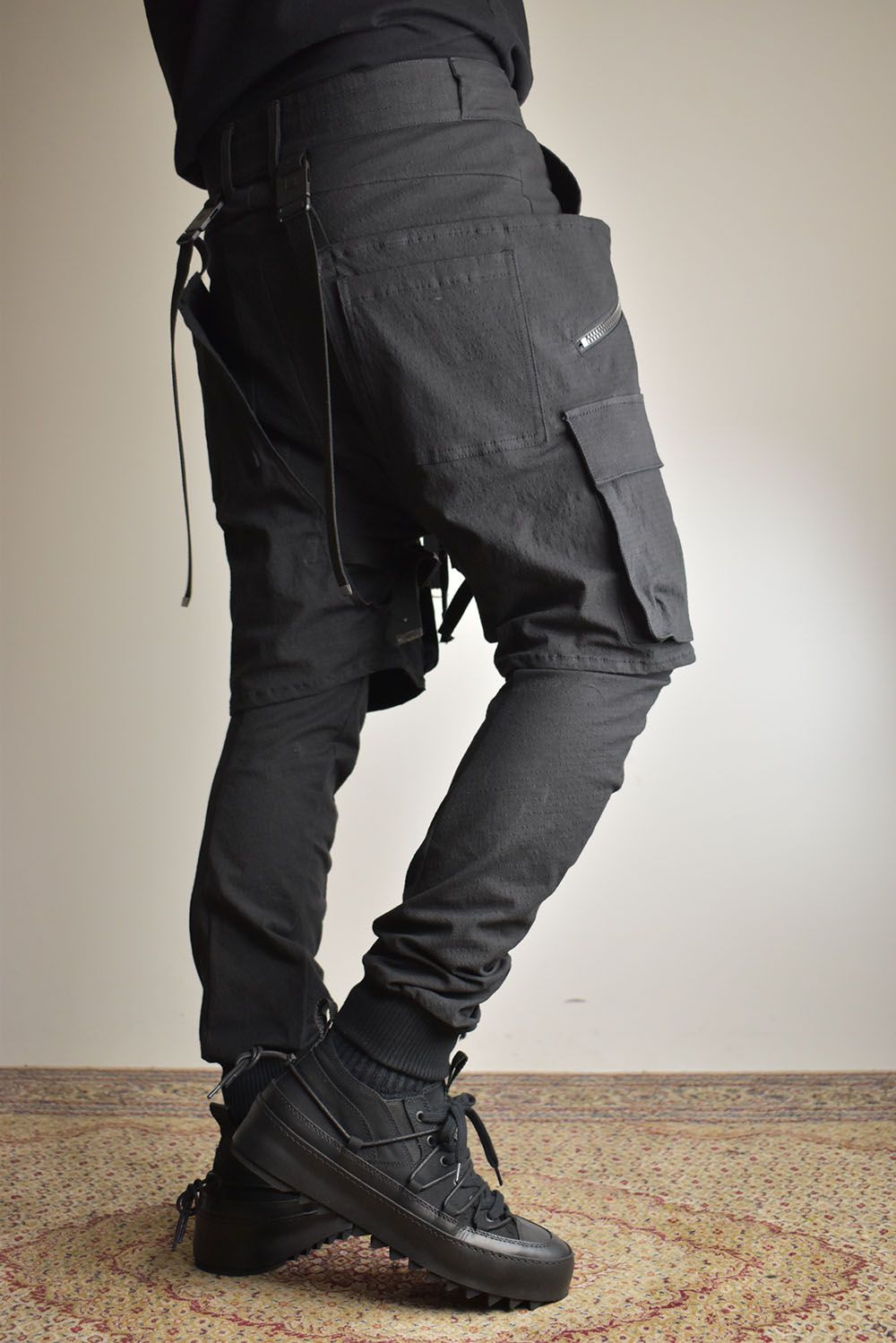 Ripstop Detachable Shorts Layered Cargo Jog Pants"Black" / リップストップデタッチャブルショーツレイヤードカーゴジョグパンツ"ブラック"