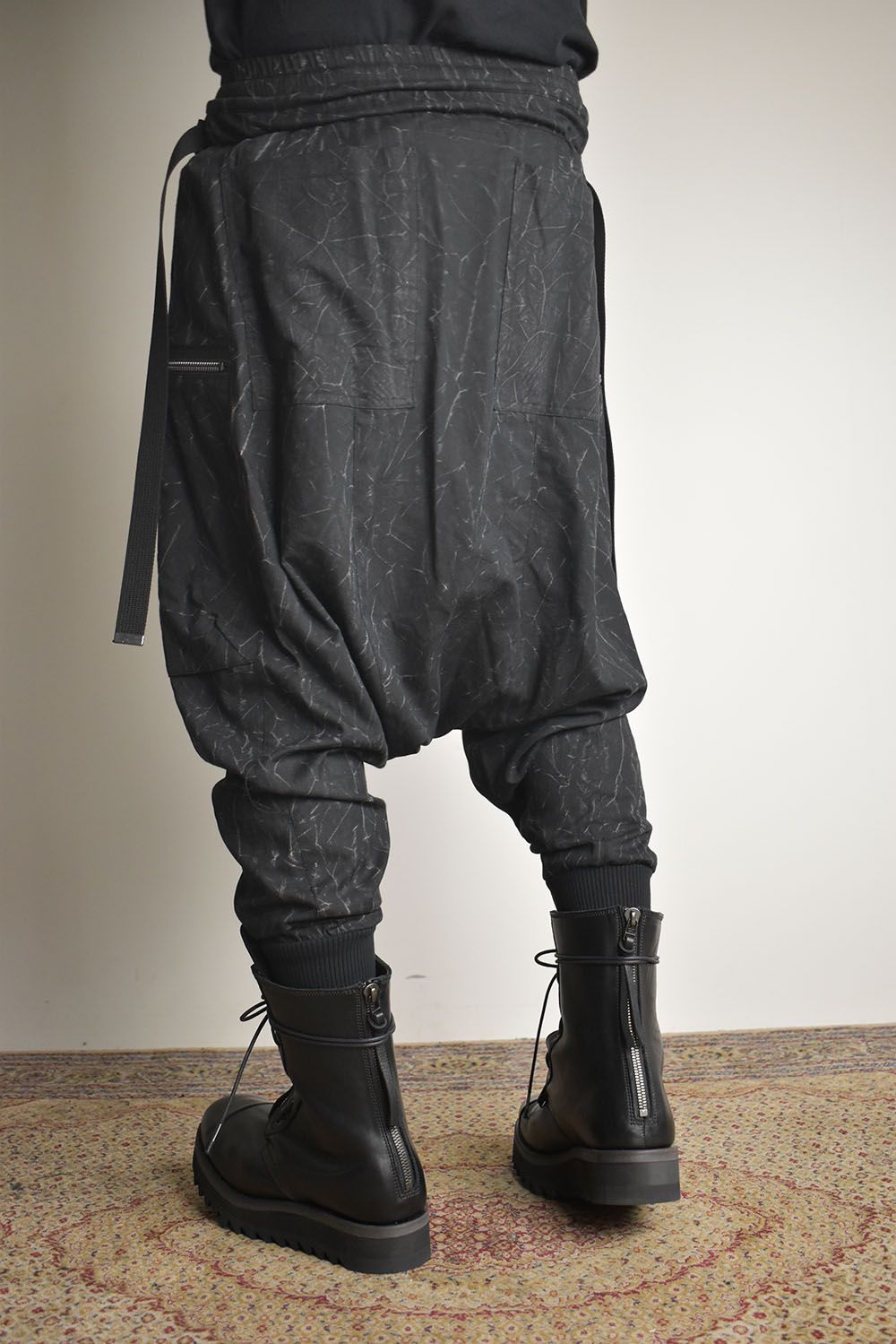 Catch Washer Bleach Belt Adjustable Sarouel Cargo Pants"Black" / キャッチワッシャーブリーチベルトアジャスタブルサルエルカーゴパンツ"ブラック"