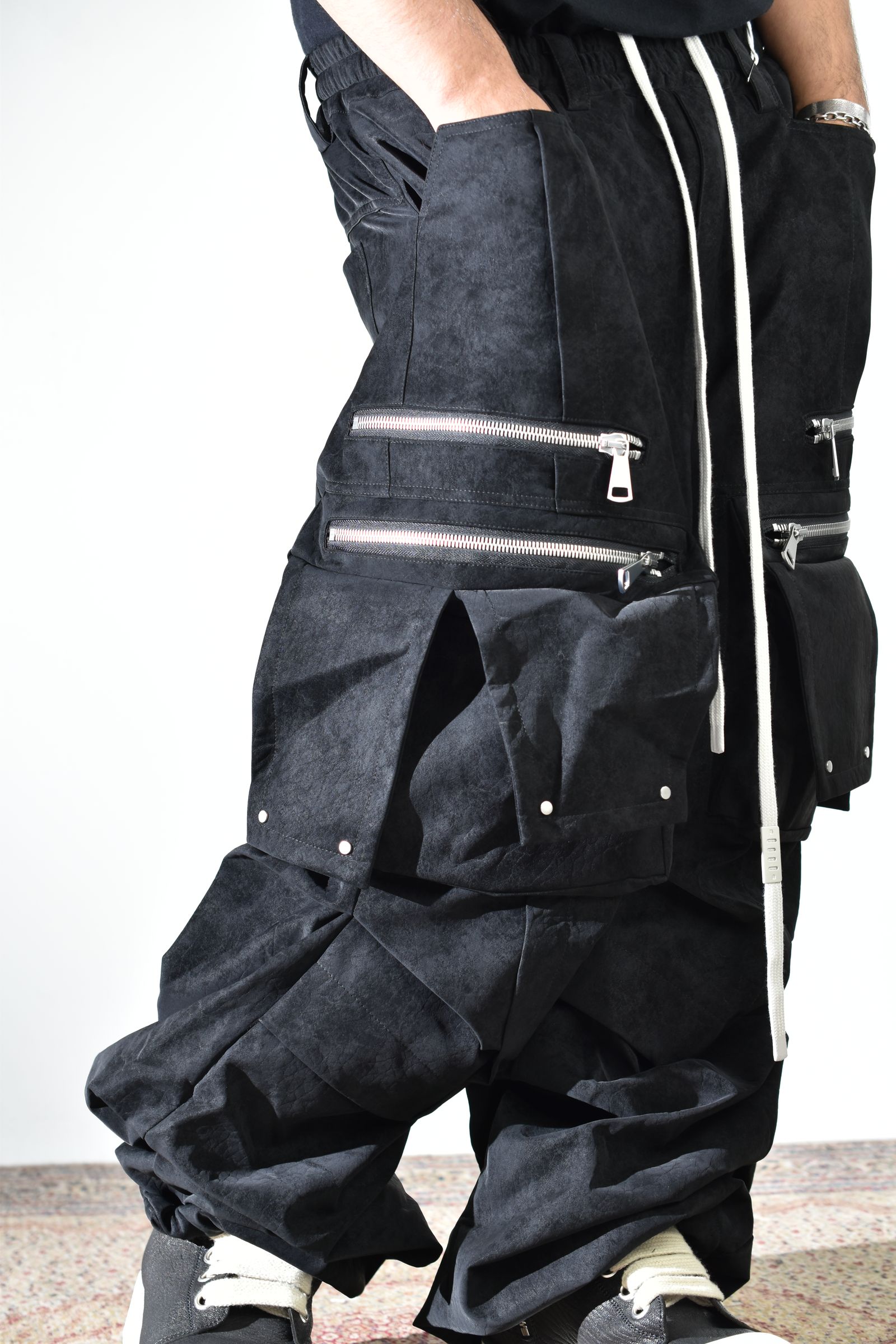 Vegan Suede Leather Cargo Pants"Black" / ヴィーガンスウェードレザーカーゴパンツ "ブラック"