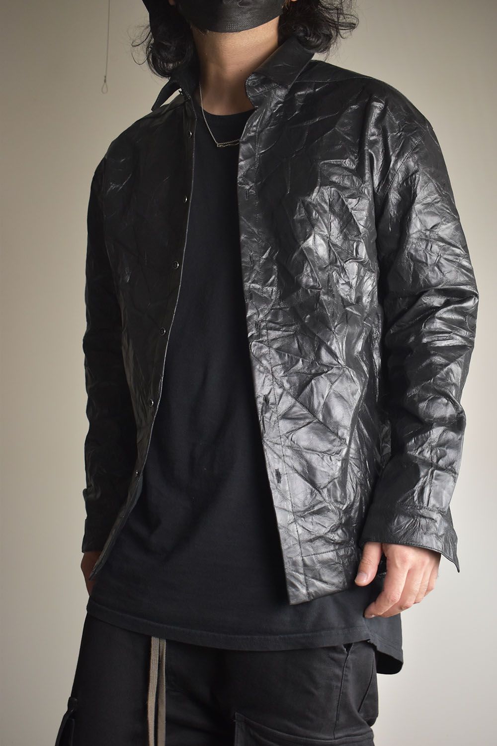 Washer Synthetic Leather Shirts"Black" / ワッシャーシンセティックレザーシャツ"ブラック"