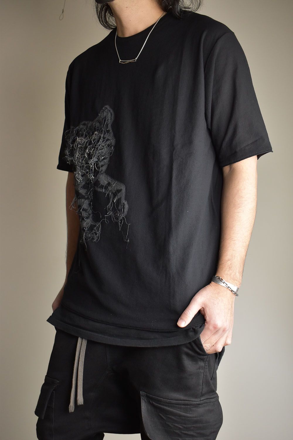 Over Sized Short Sleeve 14GG Knit Pullover"Black"/オーバーサイズドショートスリーブニットプルオーバー"ブラック"