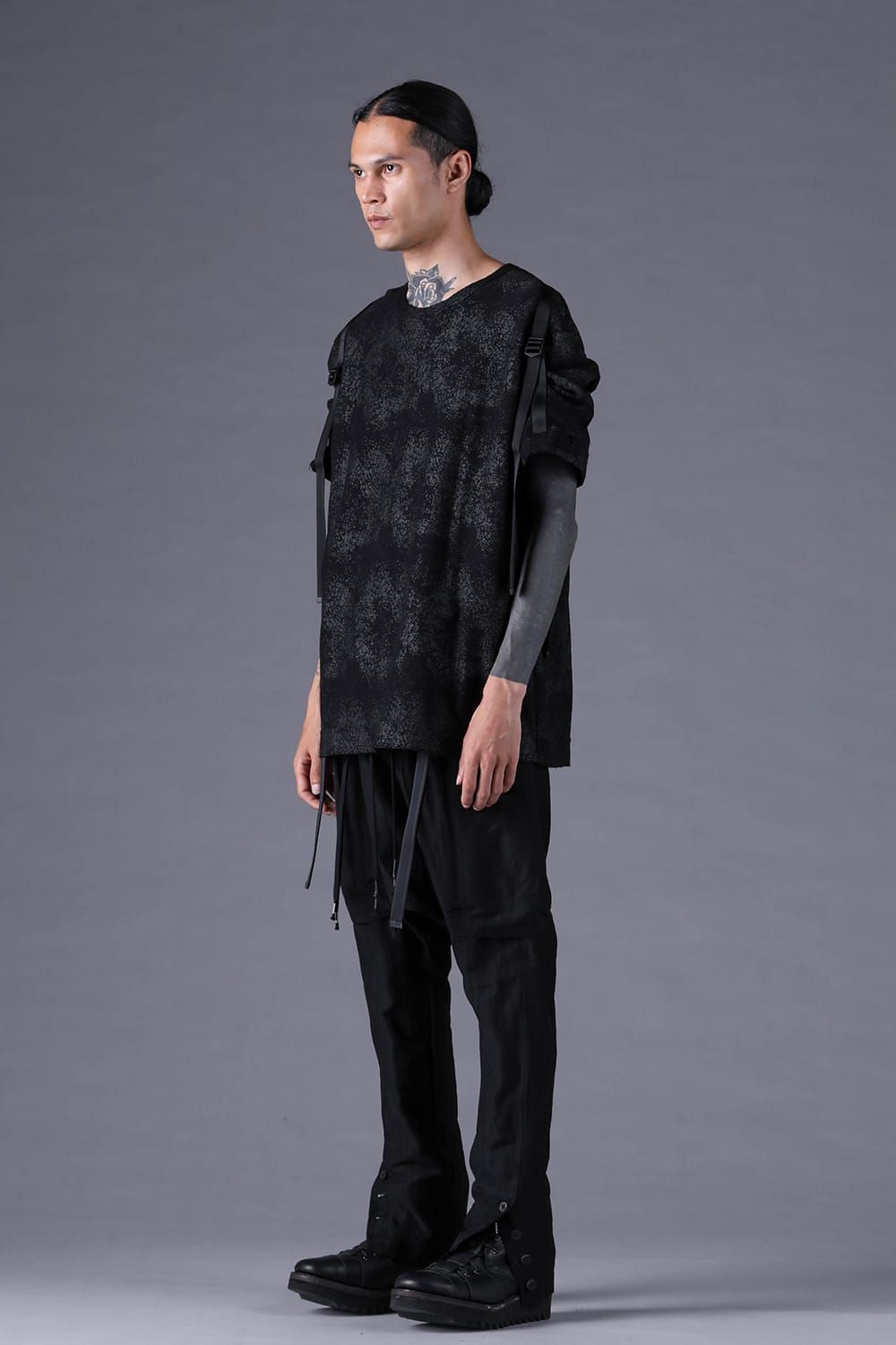 《2027SS先行予約分》Crack-Coated Jersey Belt-Adjustable S/S T-Shirt"Black" / クラックコーティングジャージーベルトアジャストショートスリーブTee"ブラック"