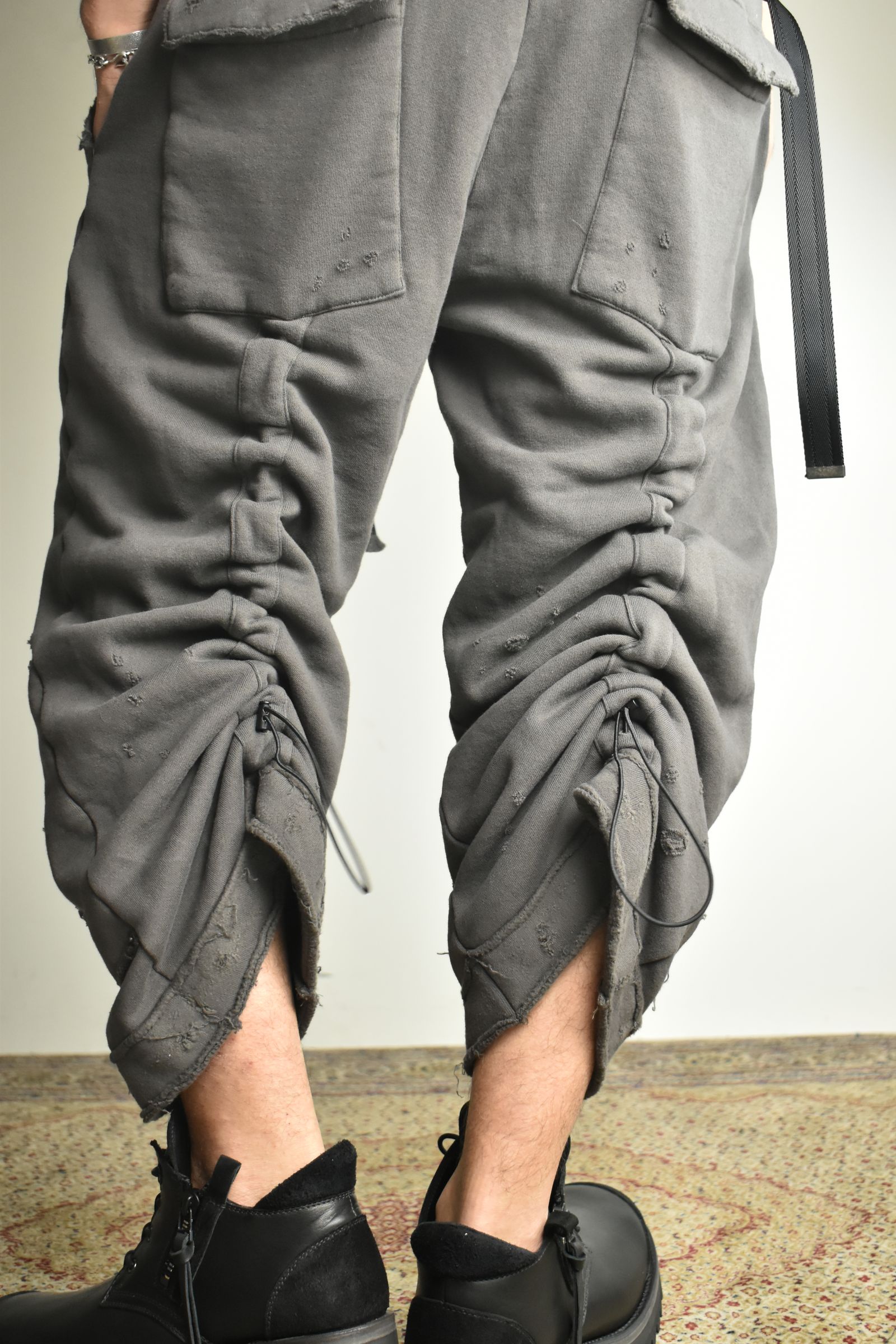 Untwisted Yarn Fleece Shotgun Wide Cropped Pants"Charcoal" / 無撚糸裏毛ショットガンワイドクロップドパンツ"チャコール"