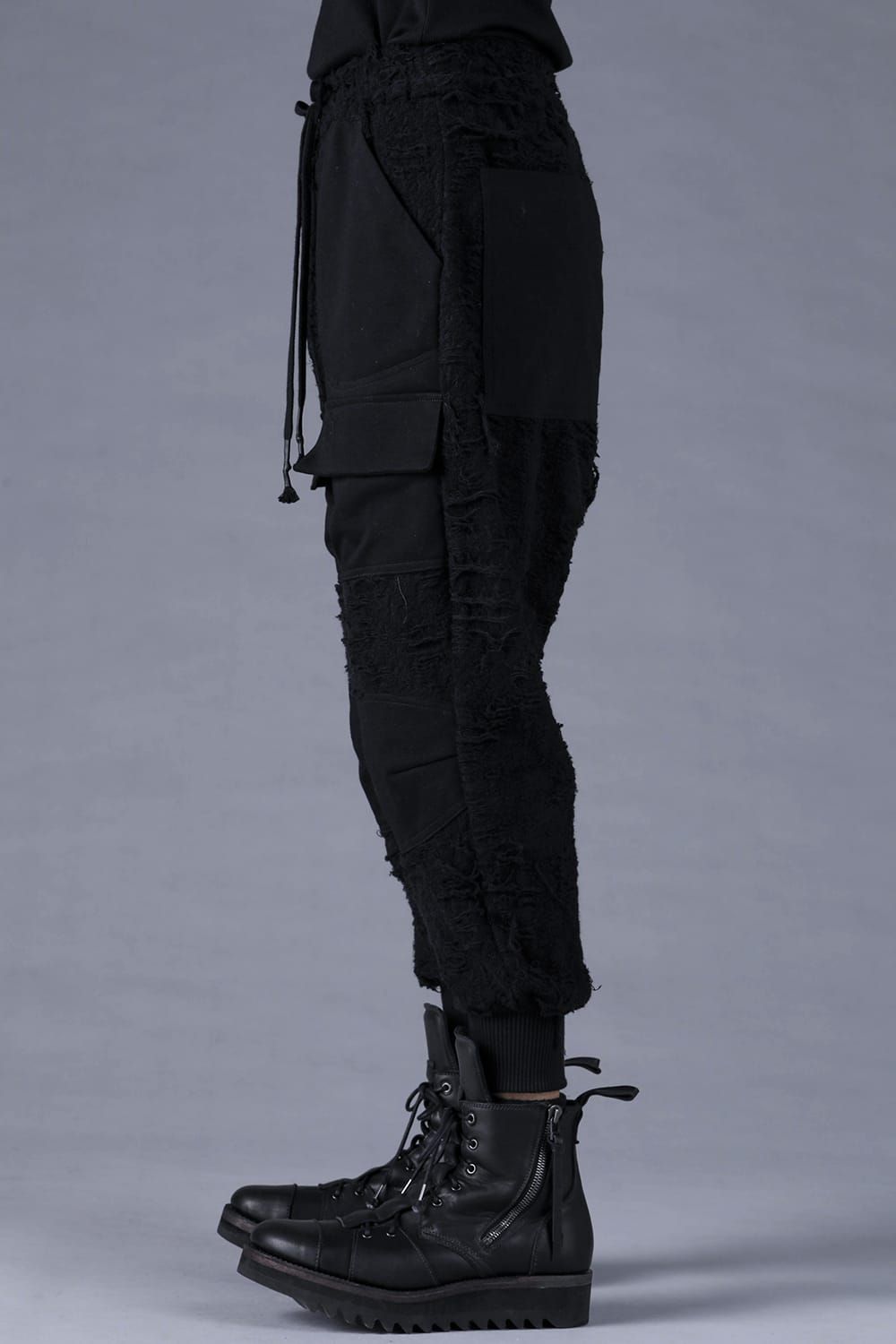 Damage Pile Combination Wide Jogger Pants"Black" / ダメージパイルコンビネーションワイドジョガーパンツ"ブラック"